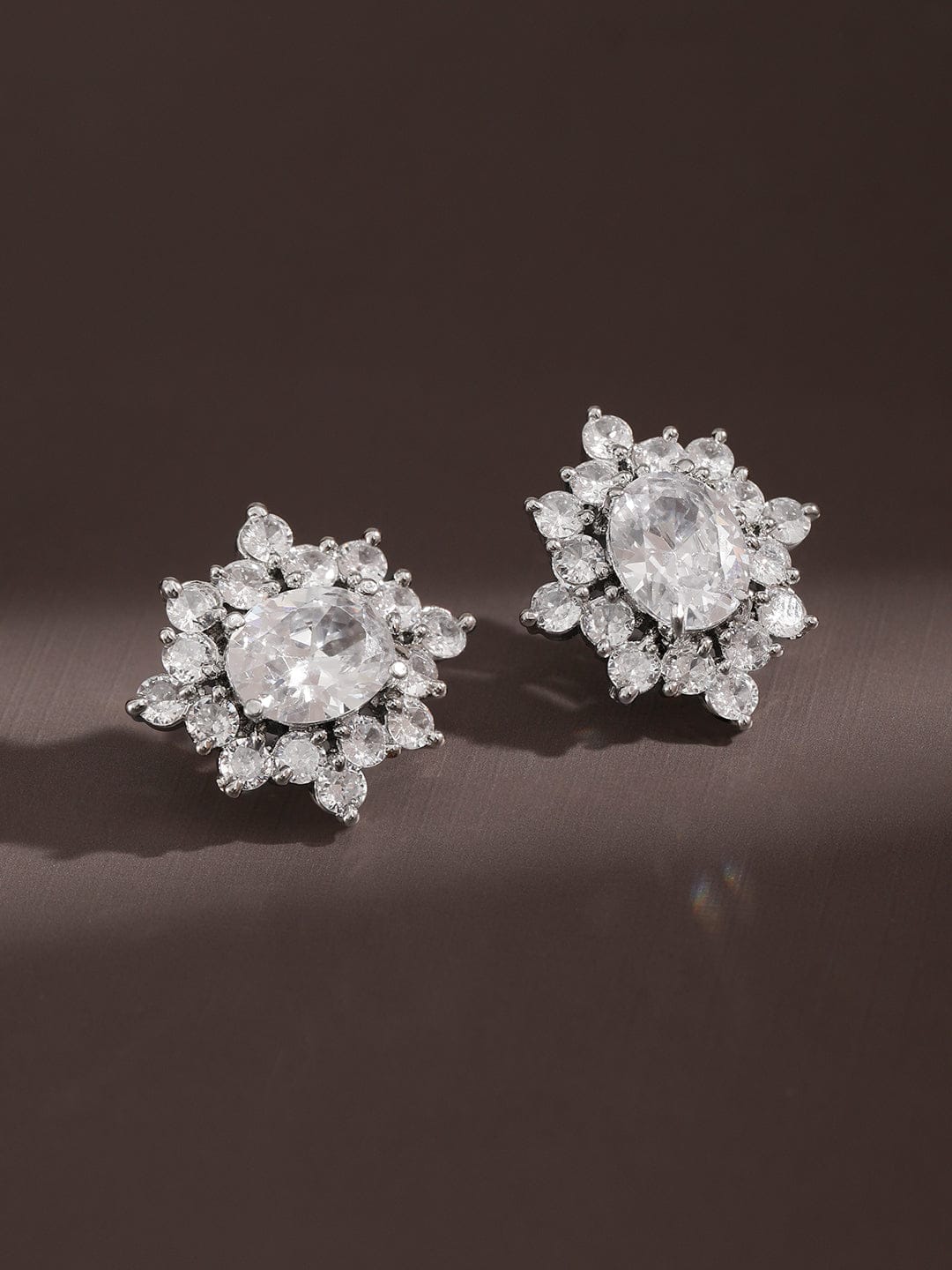 Elegant Floral Cluster American Diamond Zirconia Studs