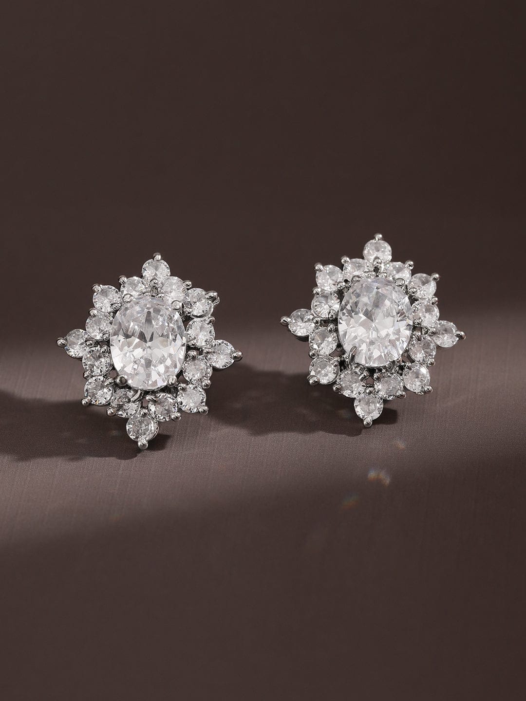 Elegant Floral Cluster American Diamond Zirconia Studs