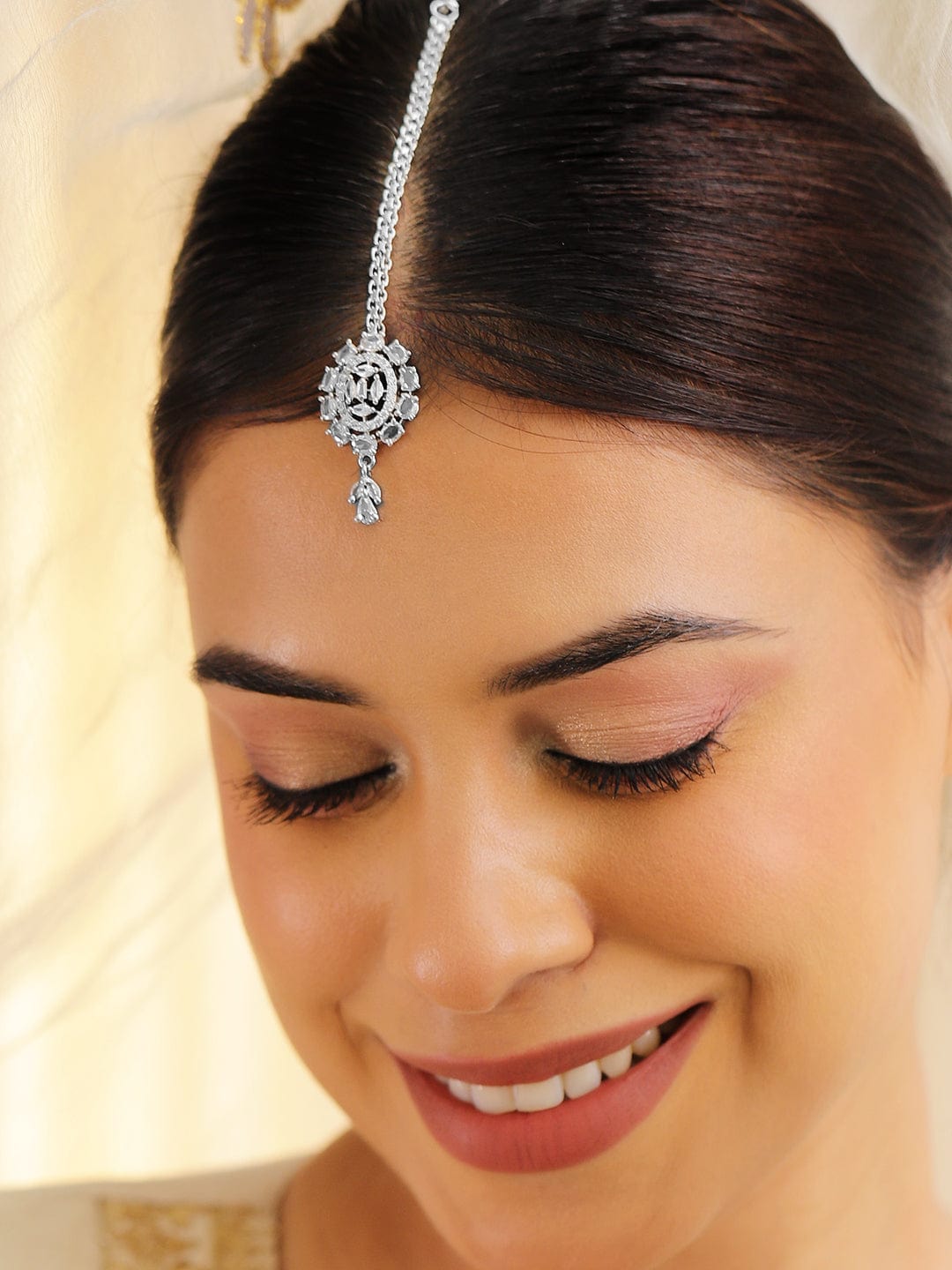 Wentra Rhodium-Plated Cubic Zirconia Maang Tikka