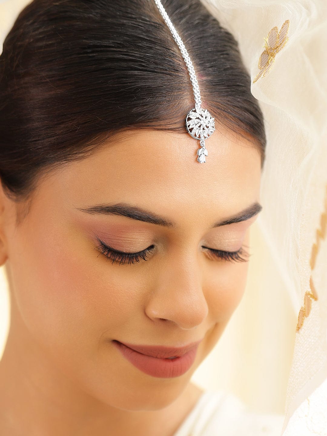 Wentra Rhodium-Plated Cubic Zirconia Maang Tikka