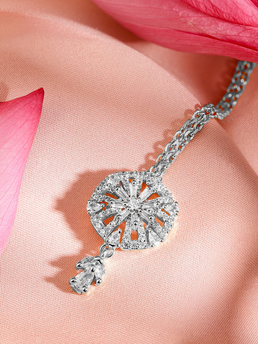 Wentra Rhodium Plated Cubic Zirconia Maang Tikka