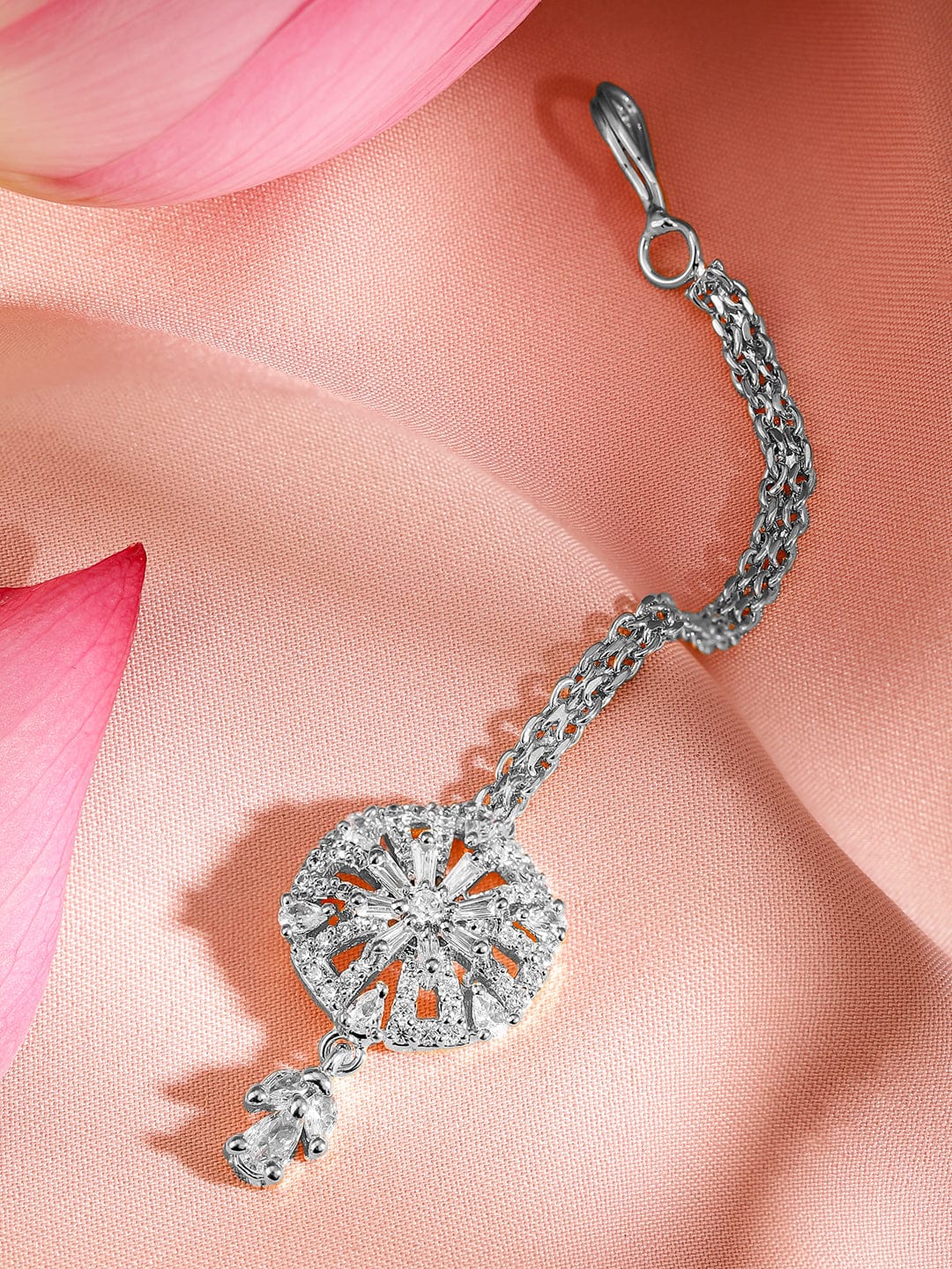Wentra Rhodium Plated Cubic Zirconia Maang Tikka