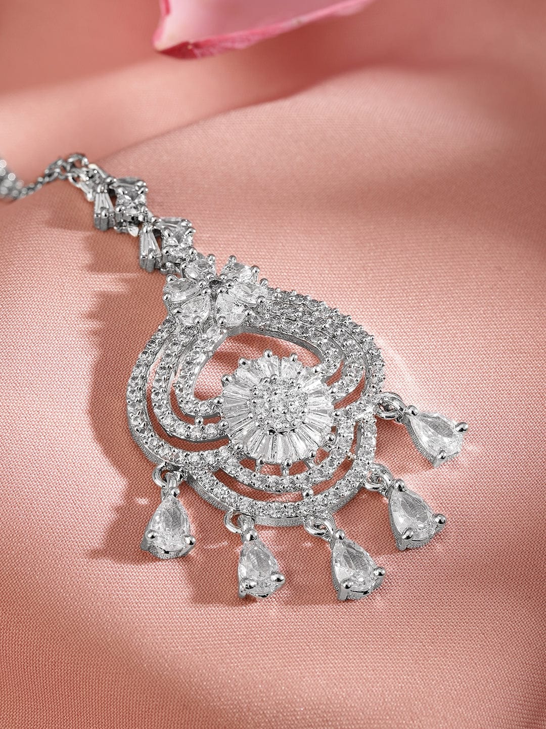 Wentra Rhodium Plated Cubic Zirconia Maang Tikka