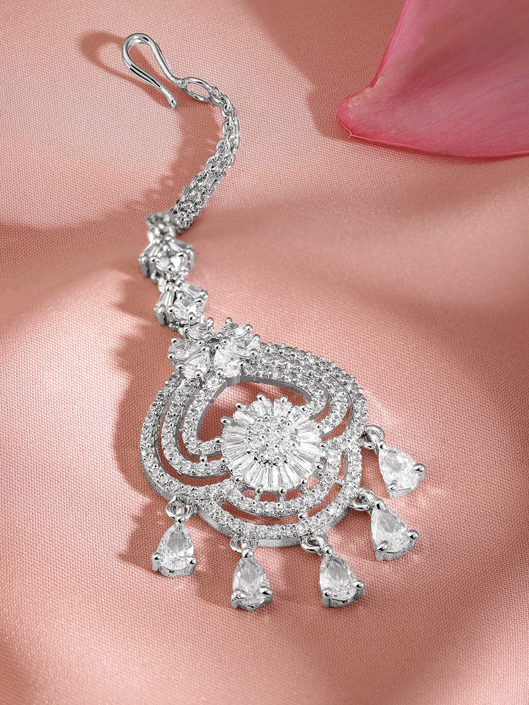 Wentra Rhodium Plated Cubic Zirconia Maang Tikka