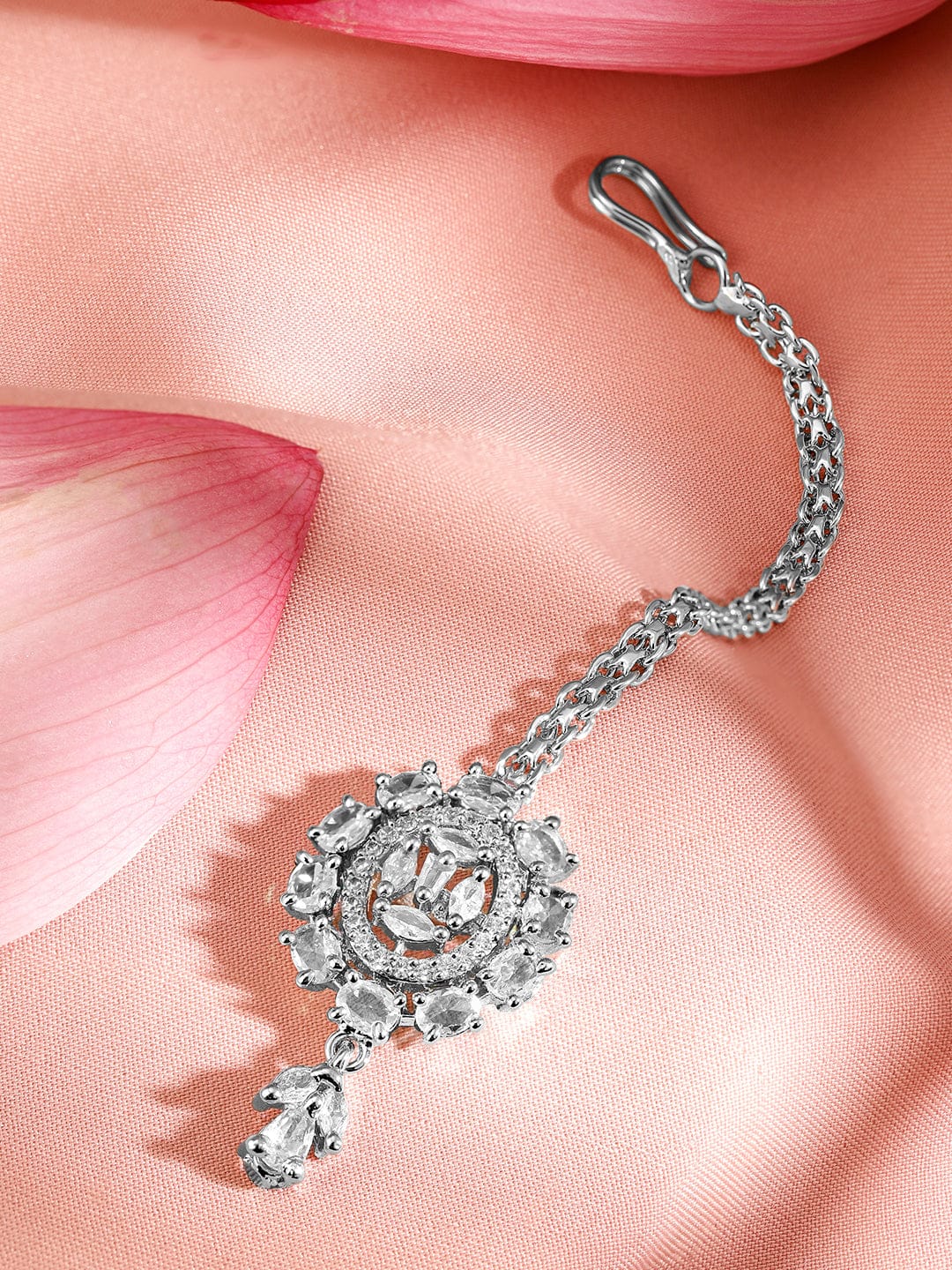 Wentra Rhodium-Plated Cubic Zirconia Maang Tikka