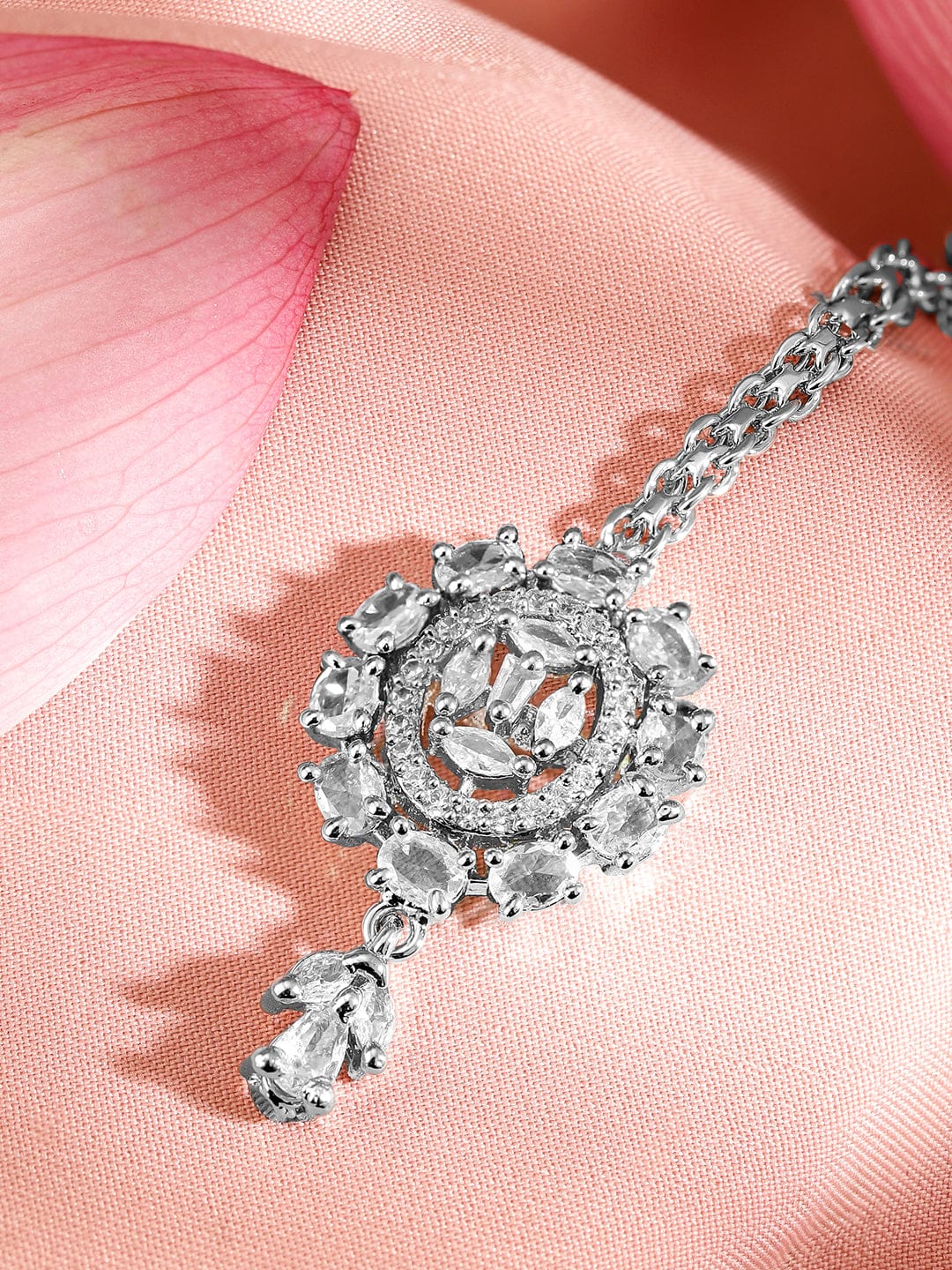 Wentra Rhodium-Plated Cubic Zirconia Maang Tikka