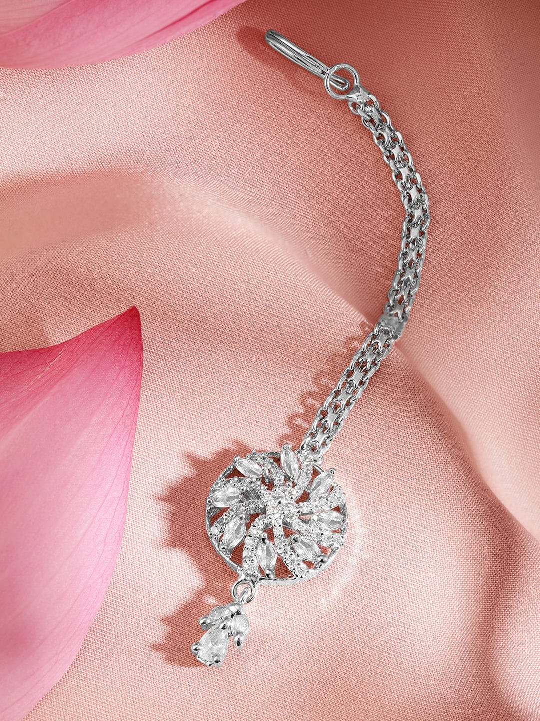 Wentra Rhodium-Plated Cubic Zirconia Maang Tikka