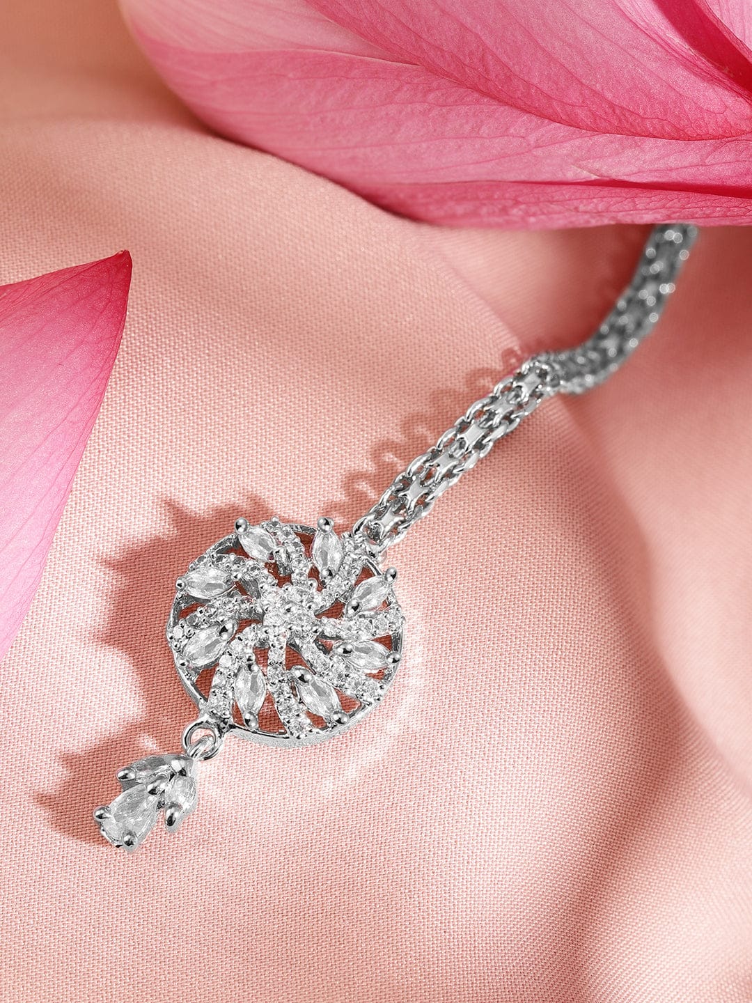 Wentra Rhodium-Plated Cubic Zirconia Maang Tikka