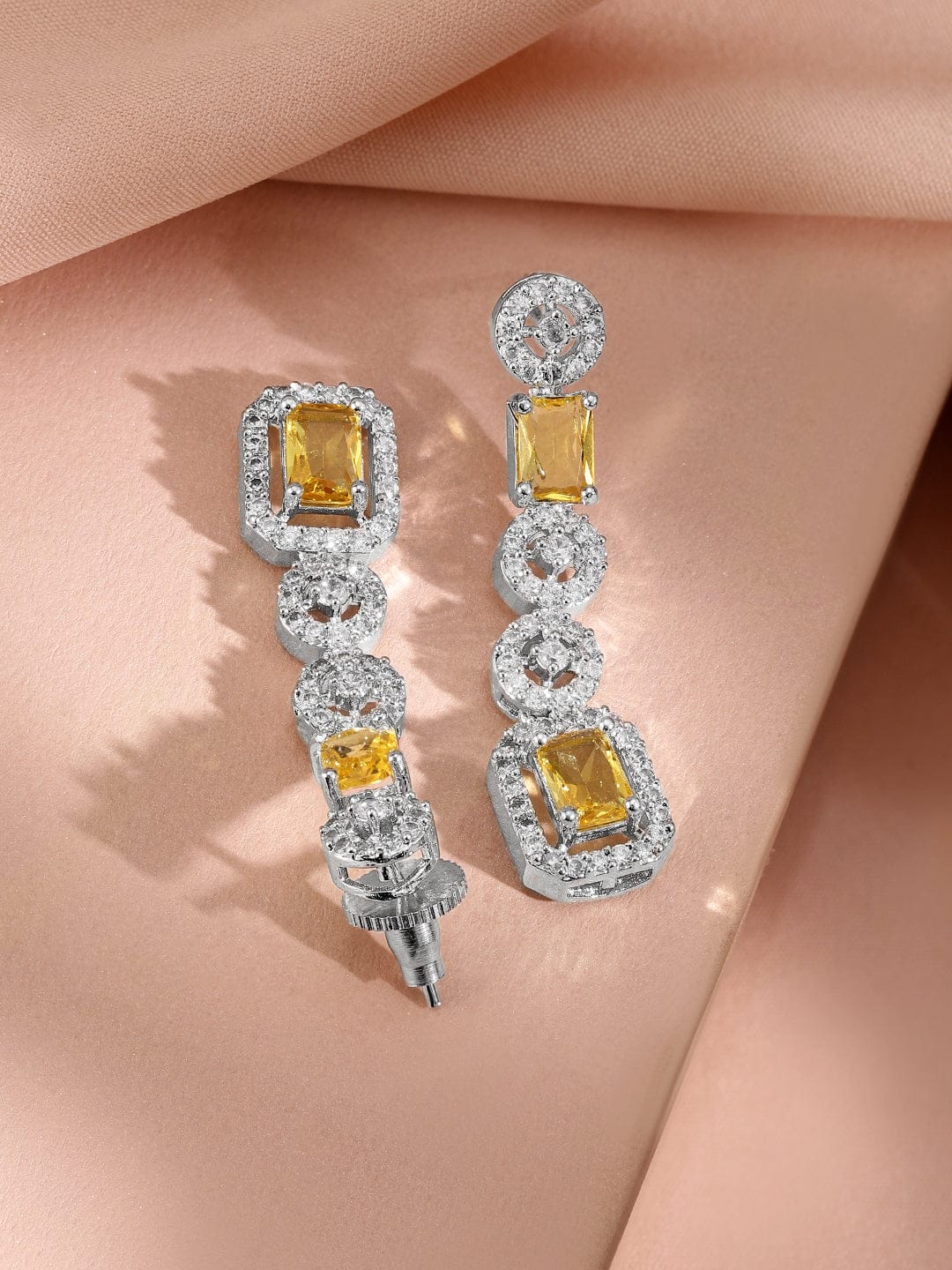 Citrine Studded American Diamond Zirconia Necklace Set