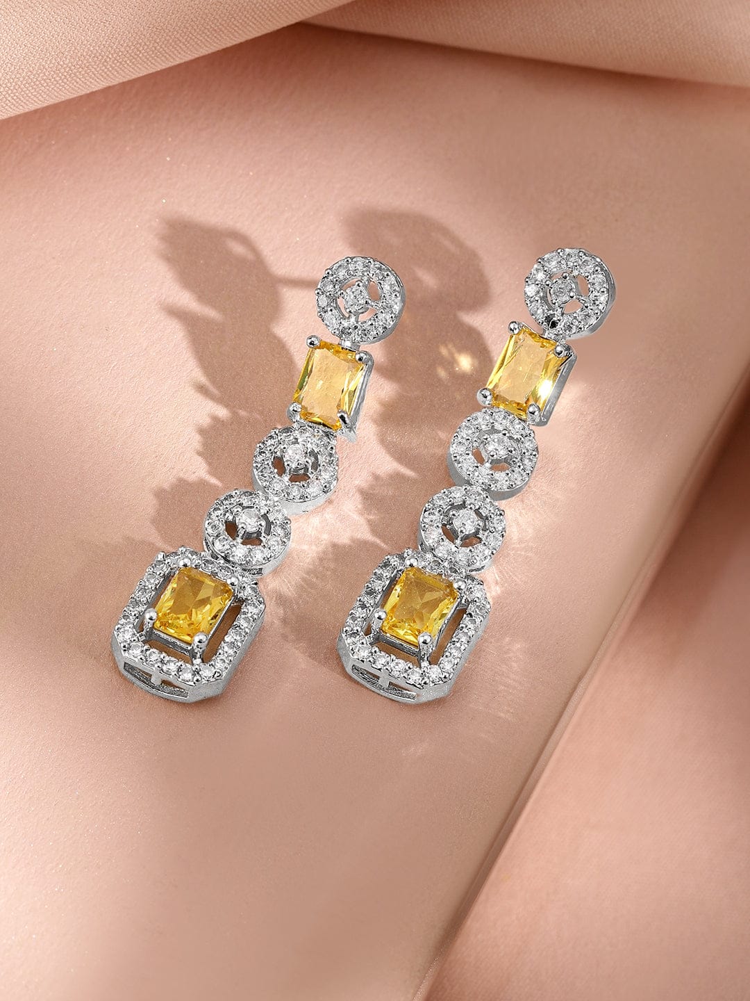 Citrine Studded American Diamond Zirconia Necklace Set