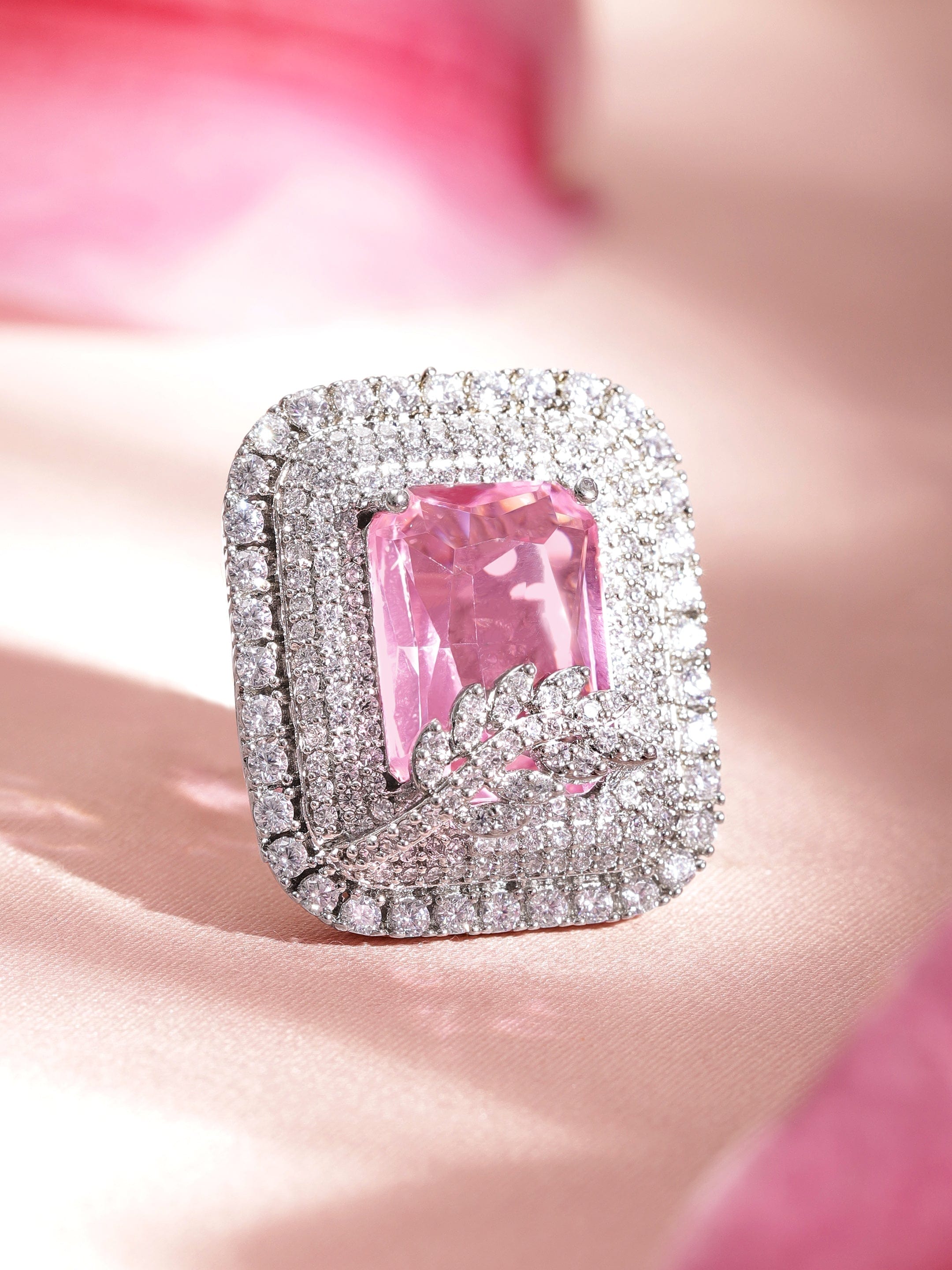 Pink American Diamond Zirconia Cubic Ring