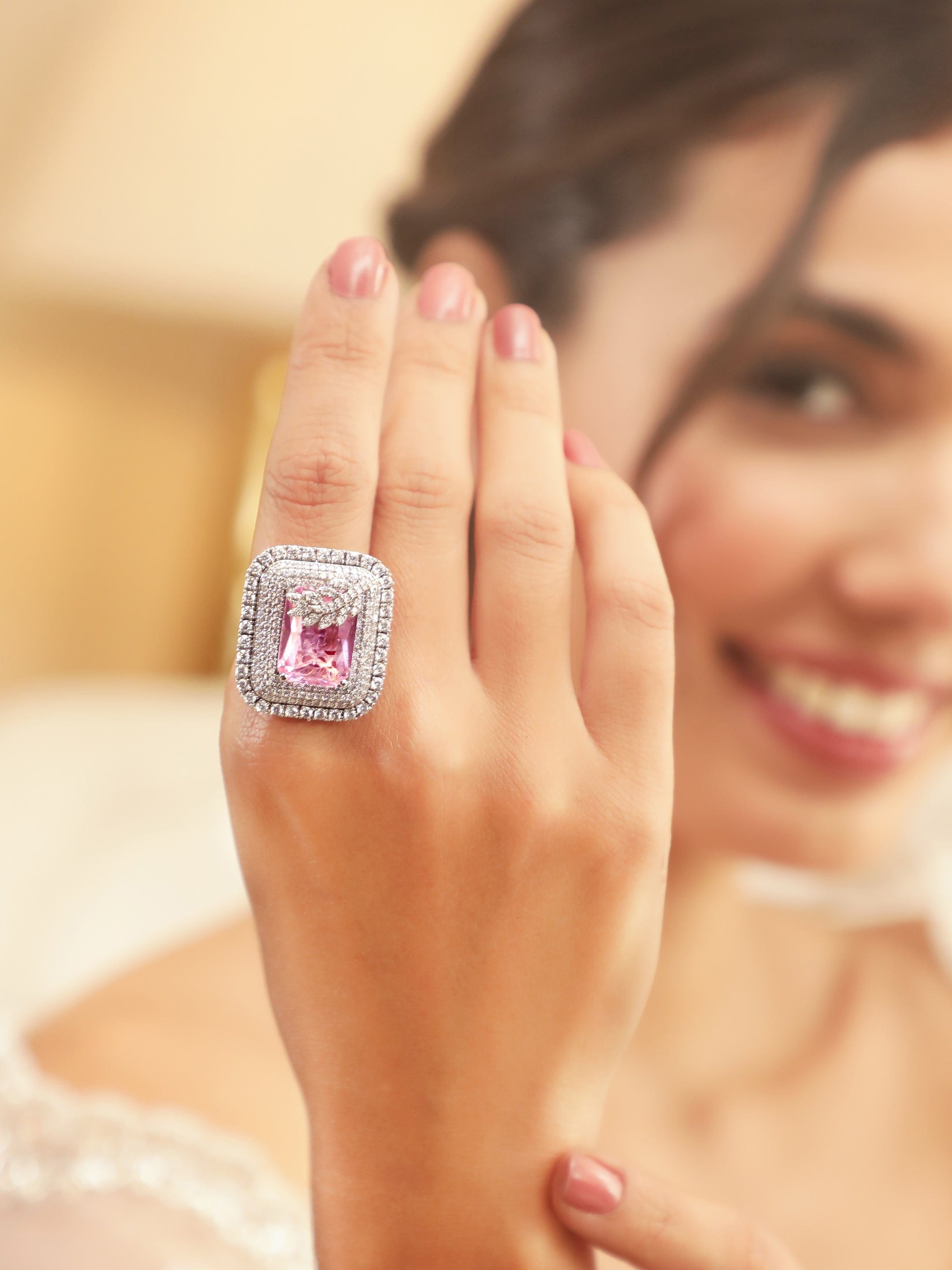 Pink American Diamond Zirconia Cubic Ring