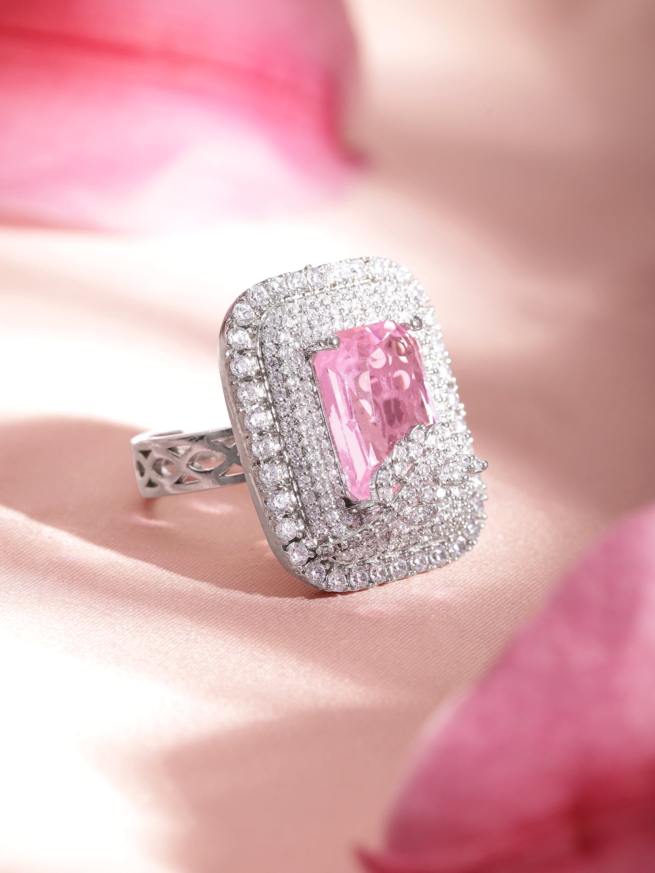 Pink American Diamond Zirconia Cubic Ring