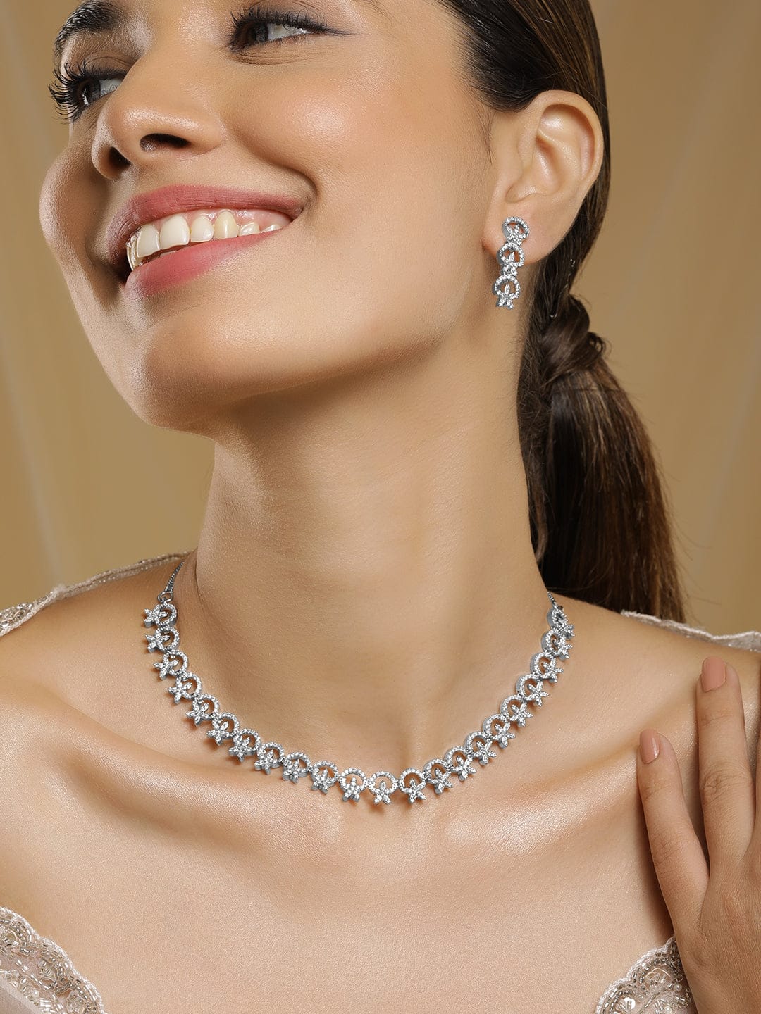 Studded American Diamond Zirconia Sparkling Necklace Set