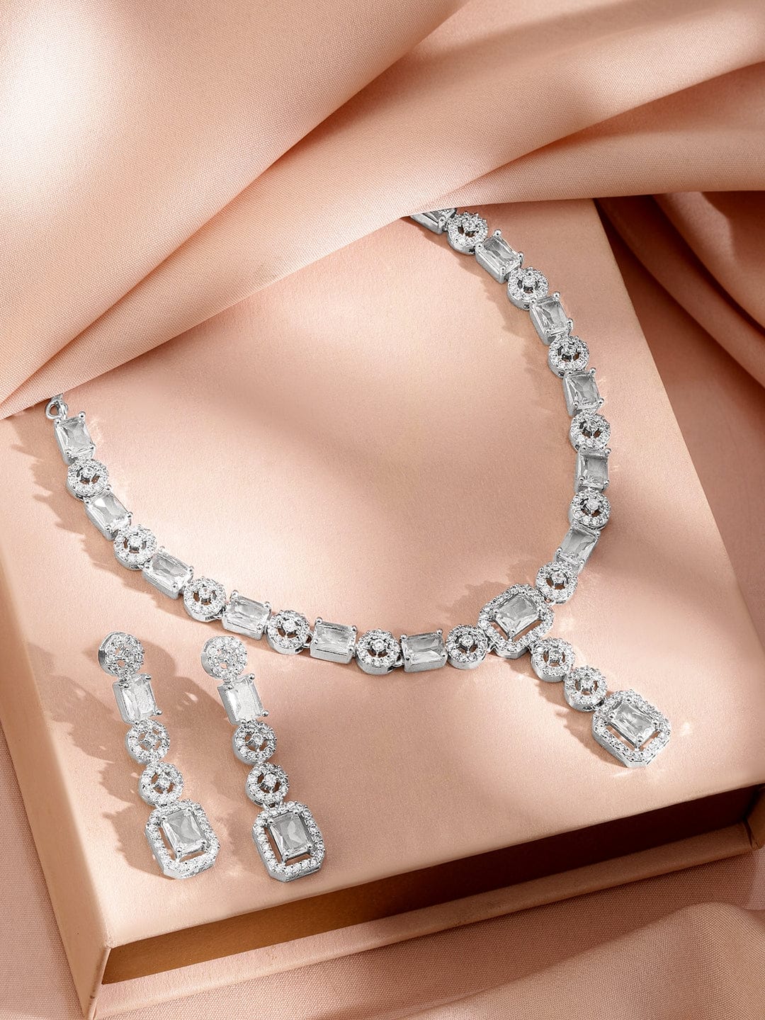 White Cubic American Diamond Zirconia Necklace Set