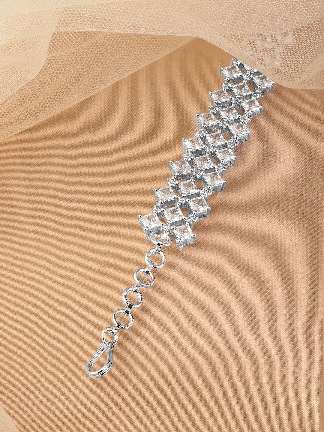 Wentra Rhodium-Plated Cubic Zirconia Studded Luxurious Bracelet