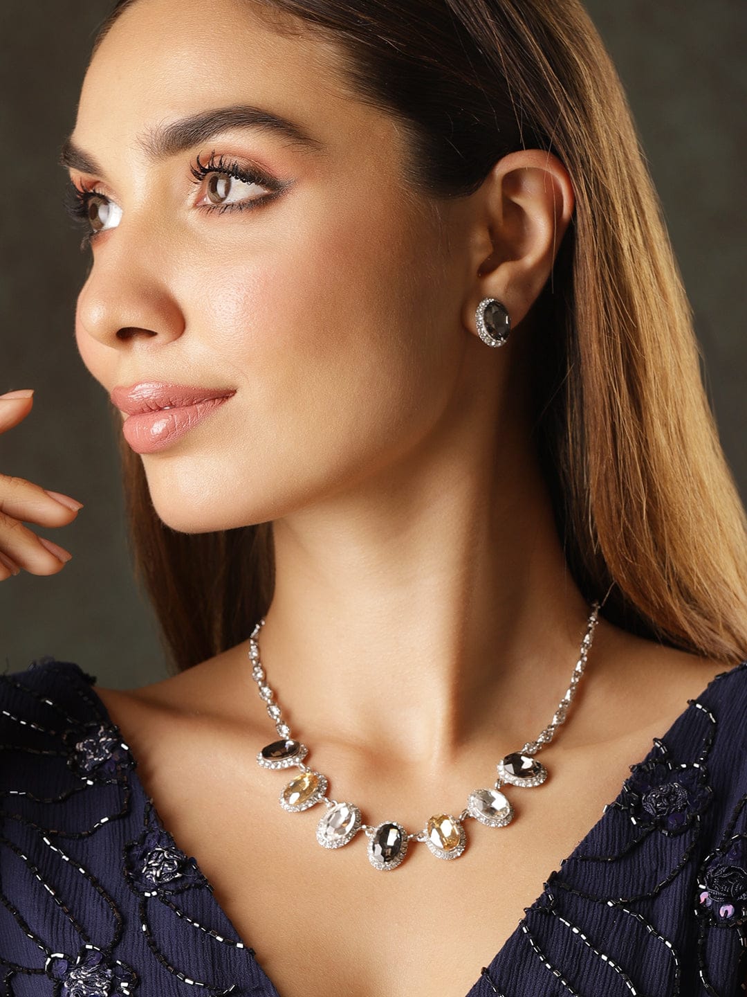 Multicolor Silver Toned Necklace Set
