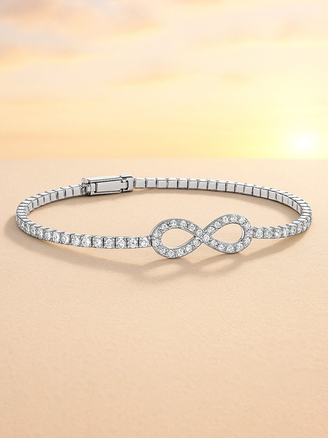 Wentra Rhodium Plated Cubic Zirconia Studded Premium Charm Bracelet