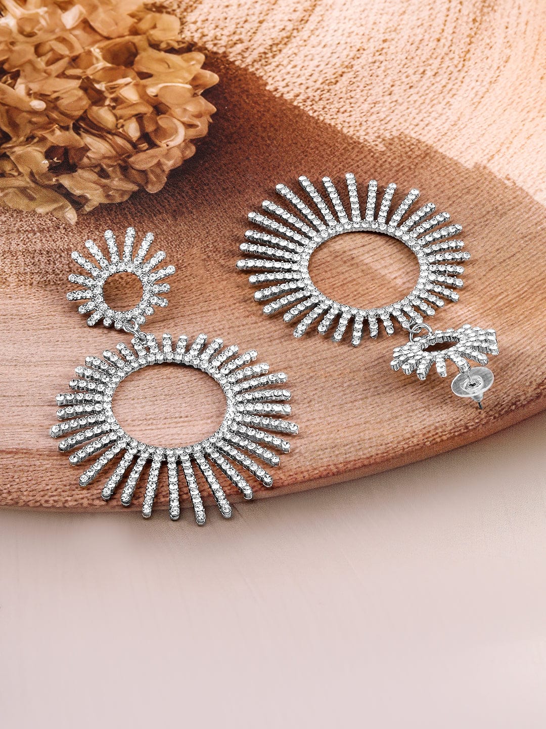 Silver Feather Motif Dangler Earrings