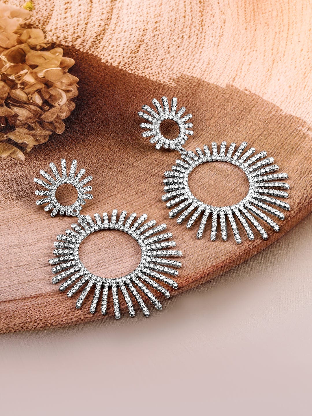 Silver Feather Motif Dangler Earrings
