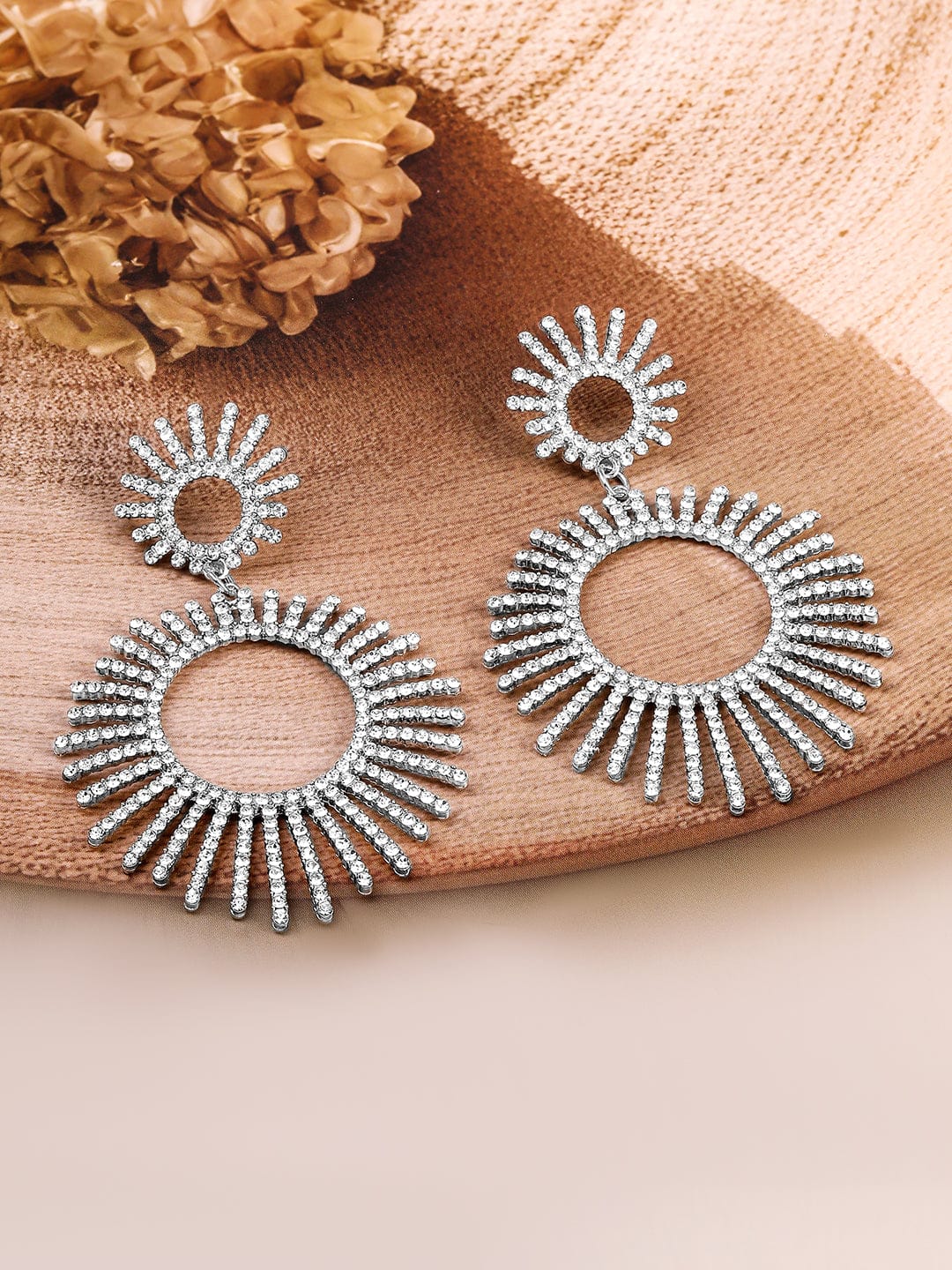 Silver Feather Motif Dangler Earrings