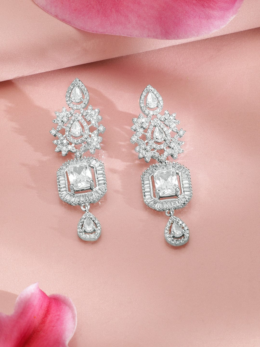 American Diamond Zirconia Geometric Teardrop Necklace Set