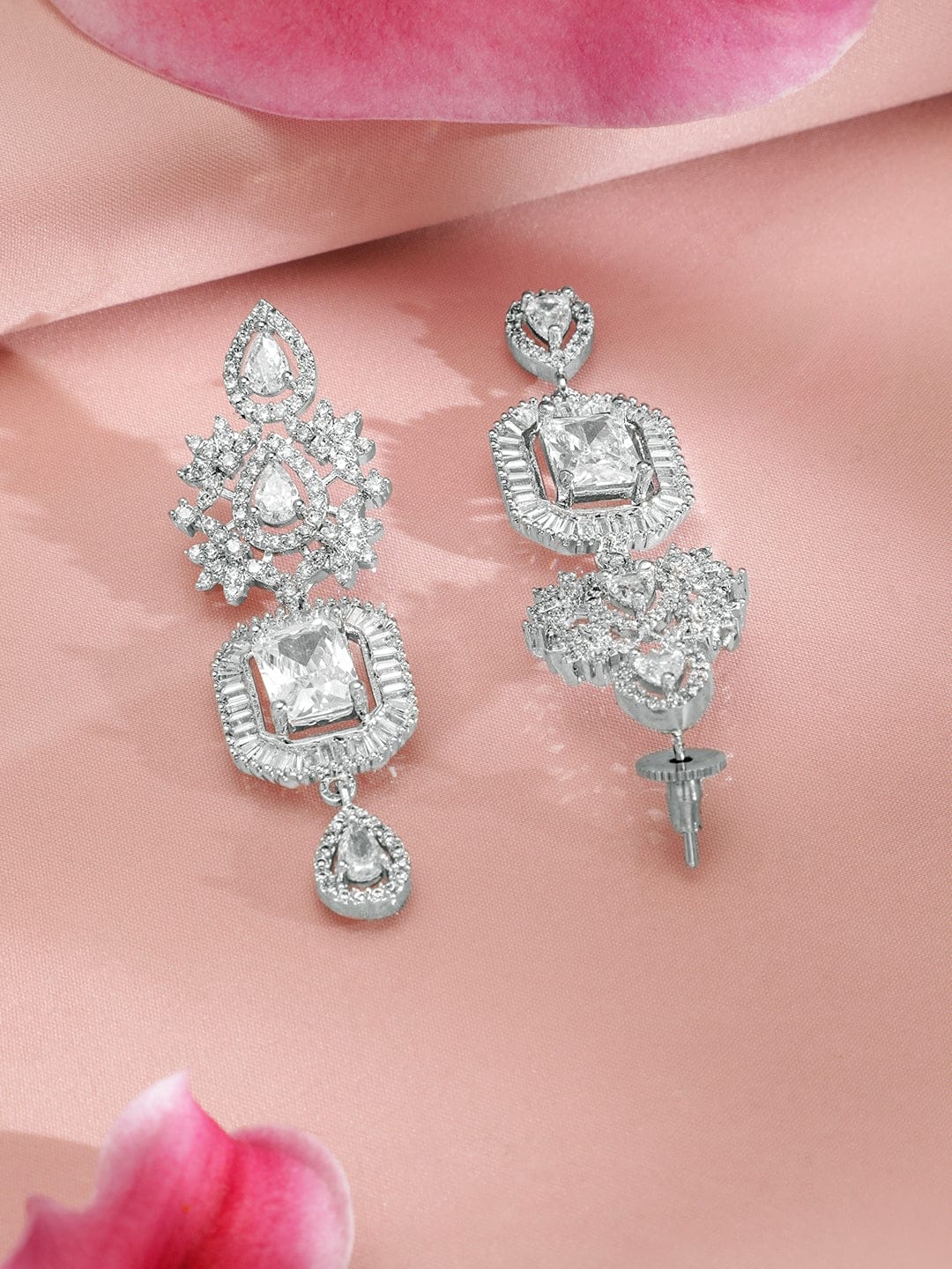 American Diamond Zirconia Geometric Teardrop Necklace Set