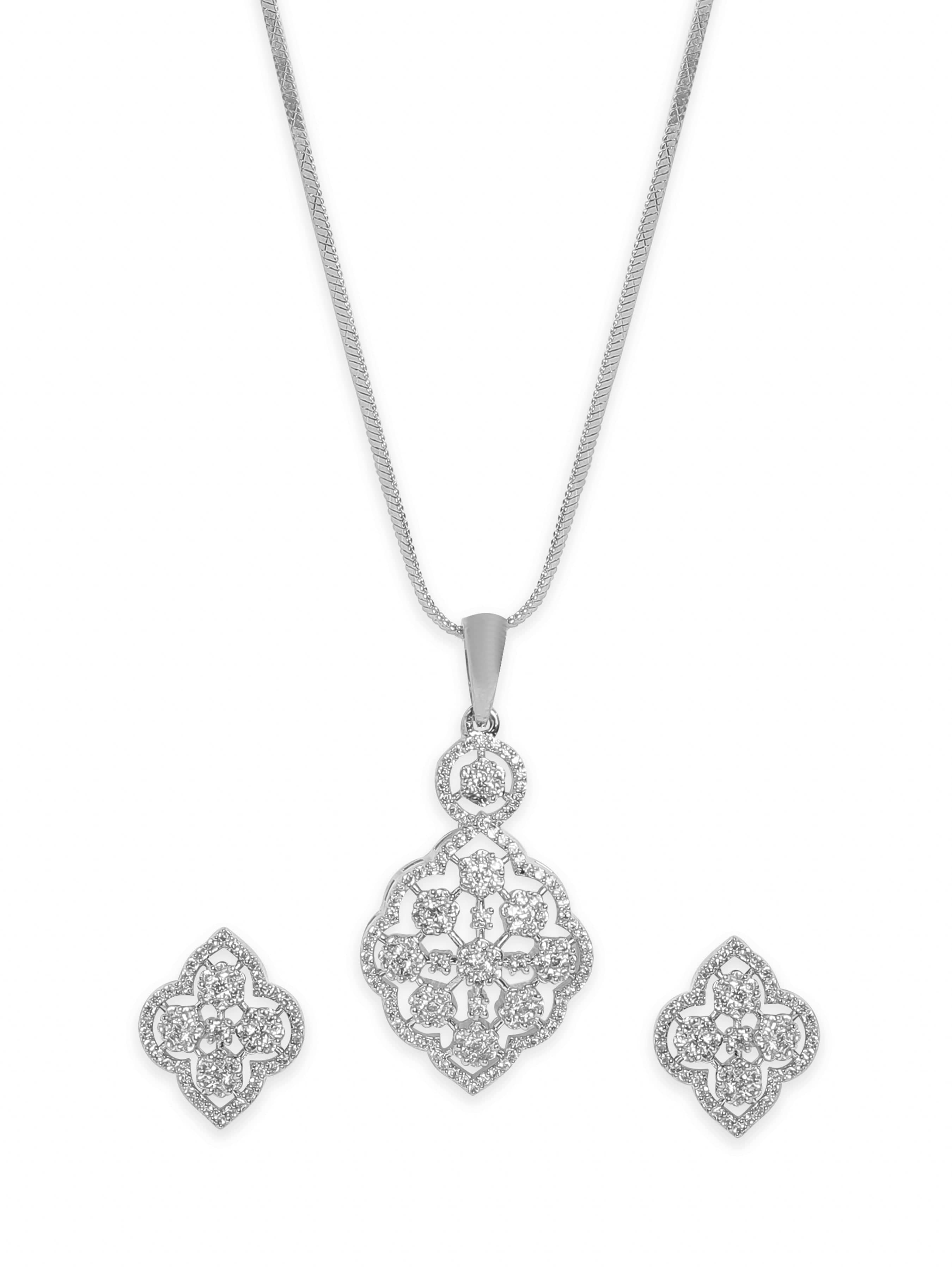 Floral American Diamond Zirconia Pendant Necklace Set