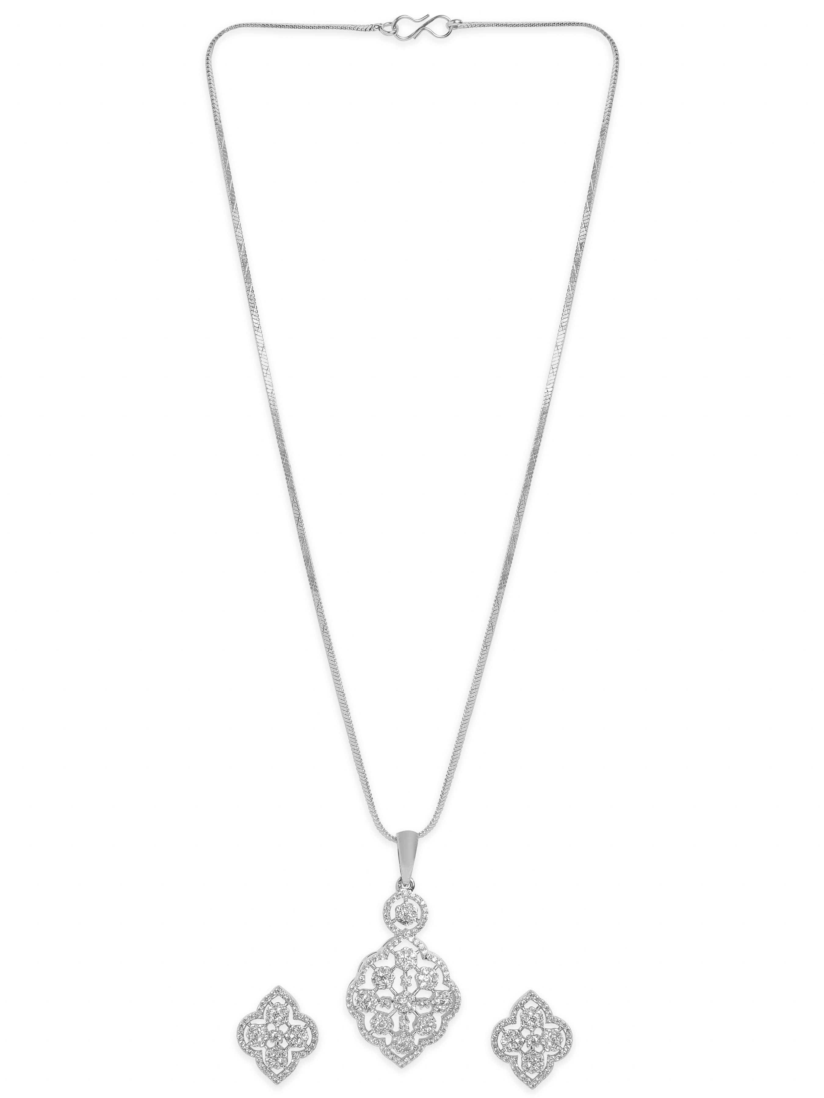 Floral American Diamond Zirconia Pendant Necklace Set