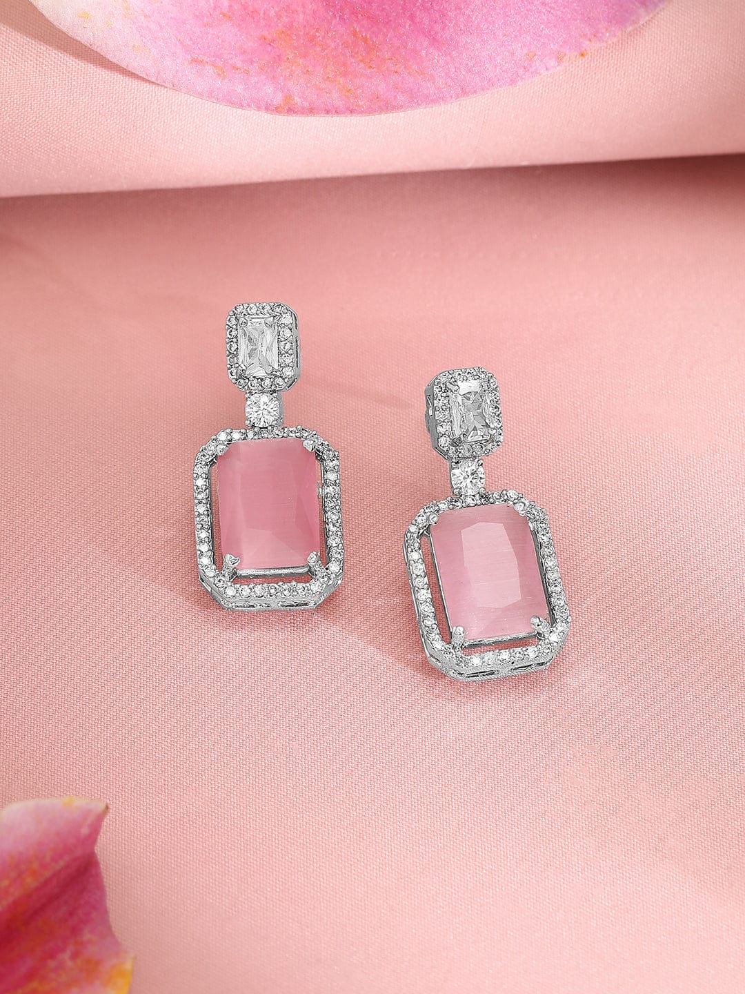 American Diamond Zirconia Pink Necklace Set