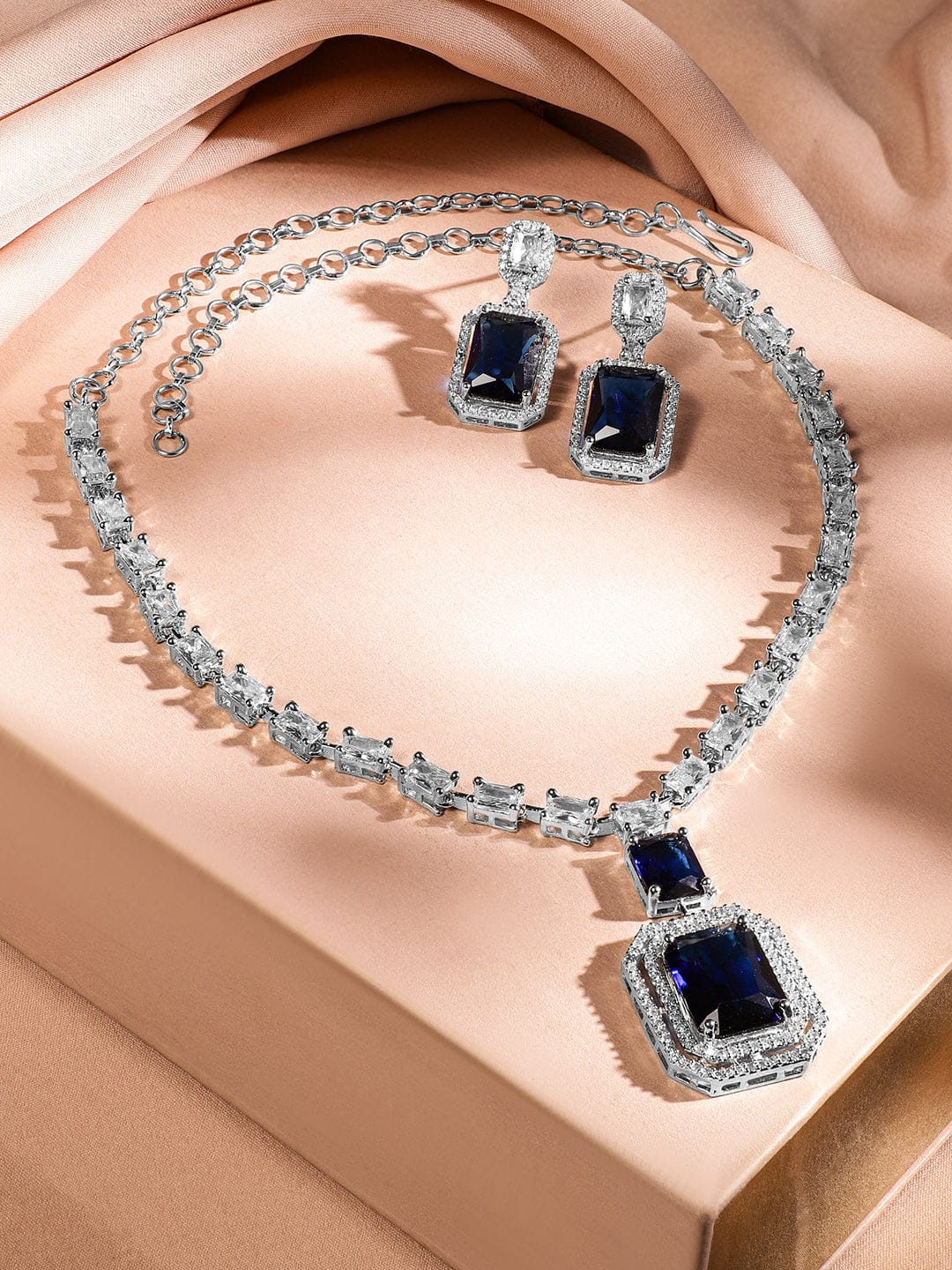 Blue American Diamond Zirconia Necklace Set