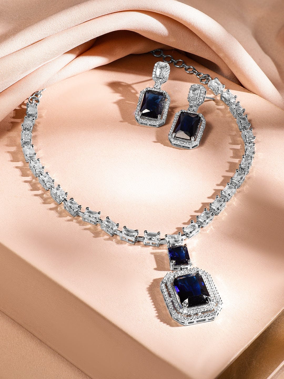 Blue American Diamond Zirconia Necklace Set