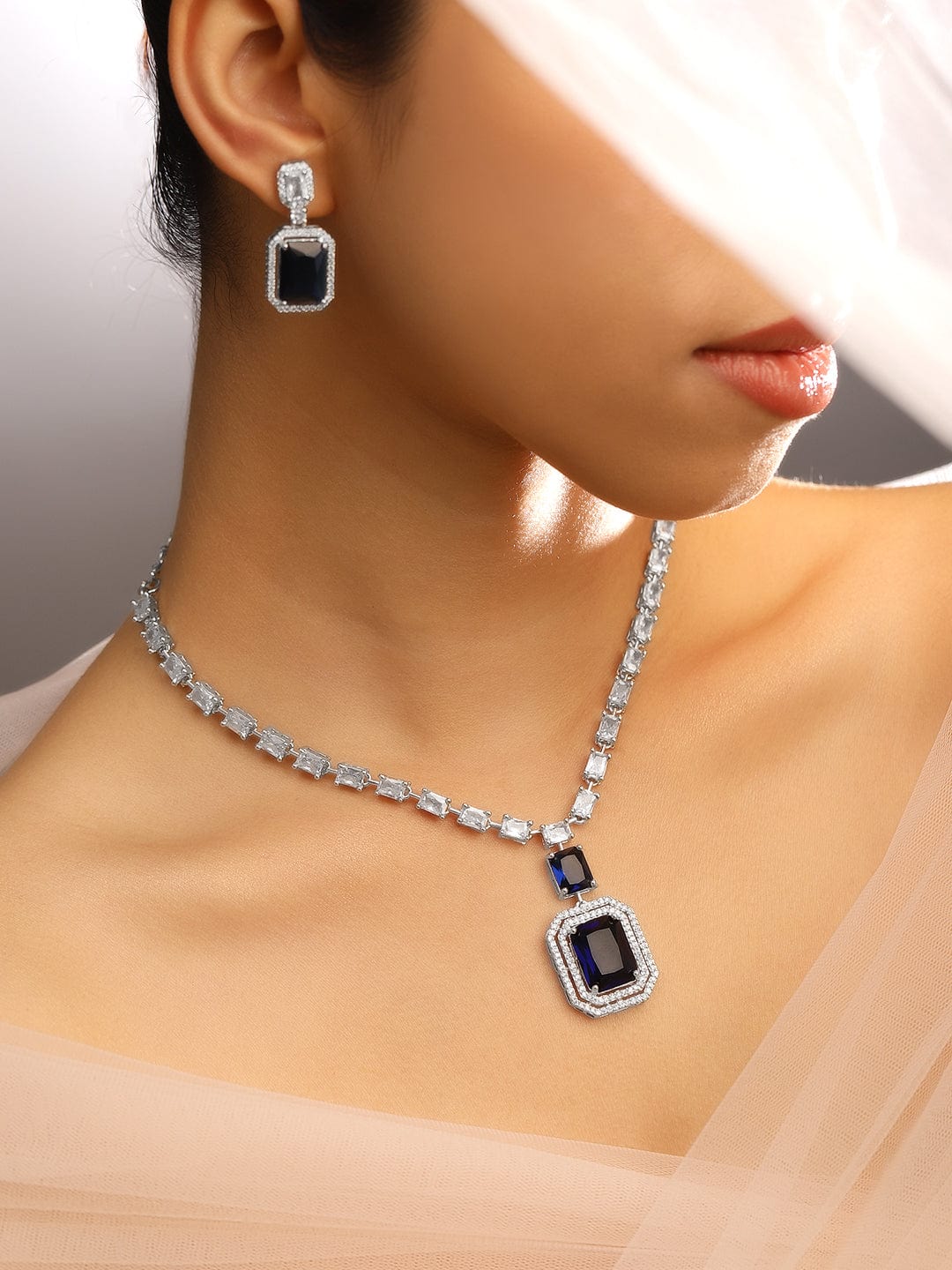 Blue American Diamond Zirconia Necklace Set