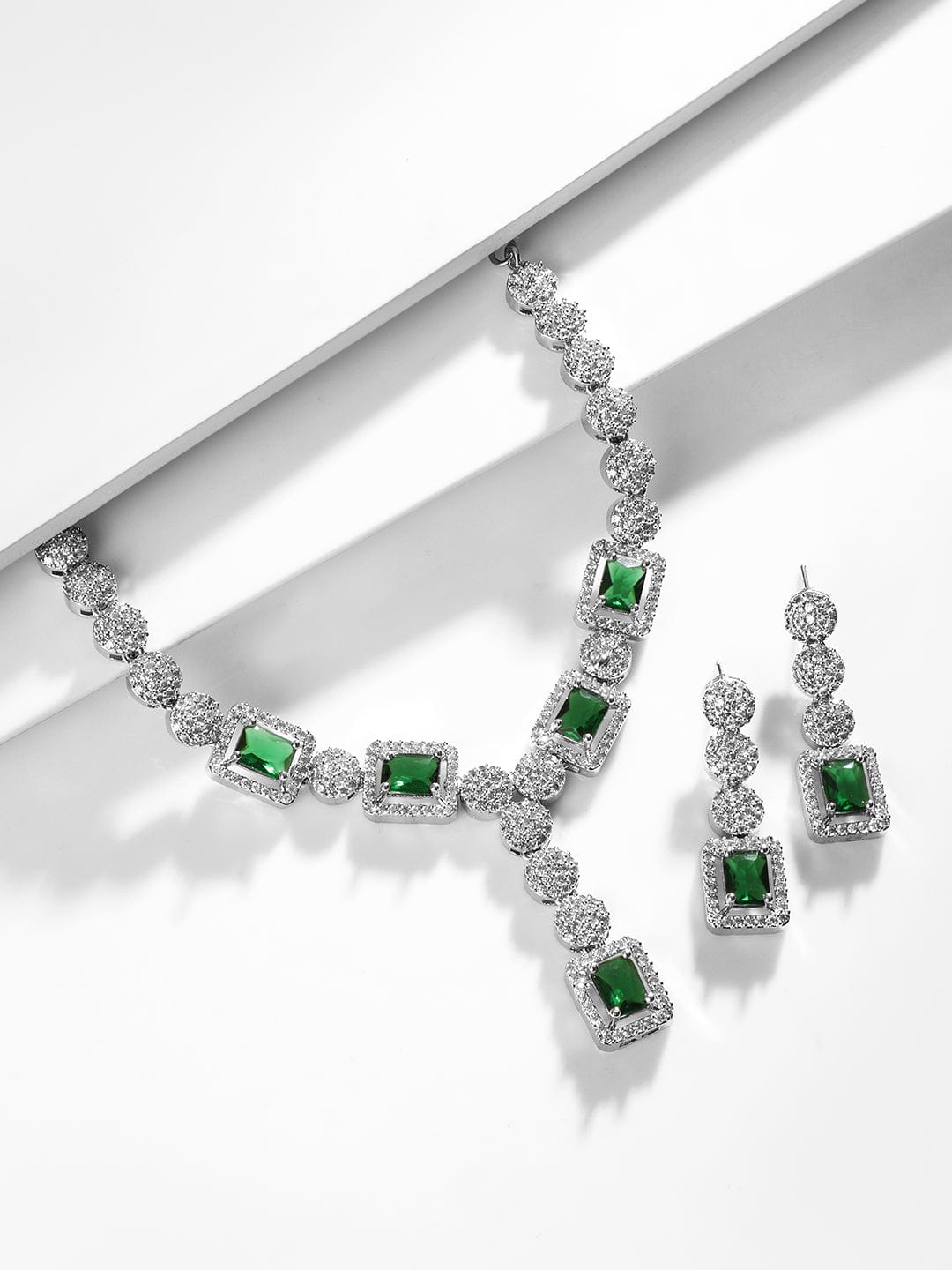 American Diamond Zirconia Emerald Cut Necklace Set