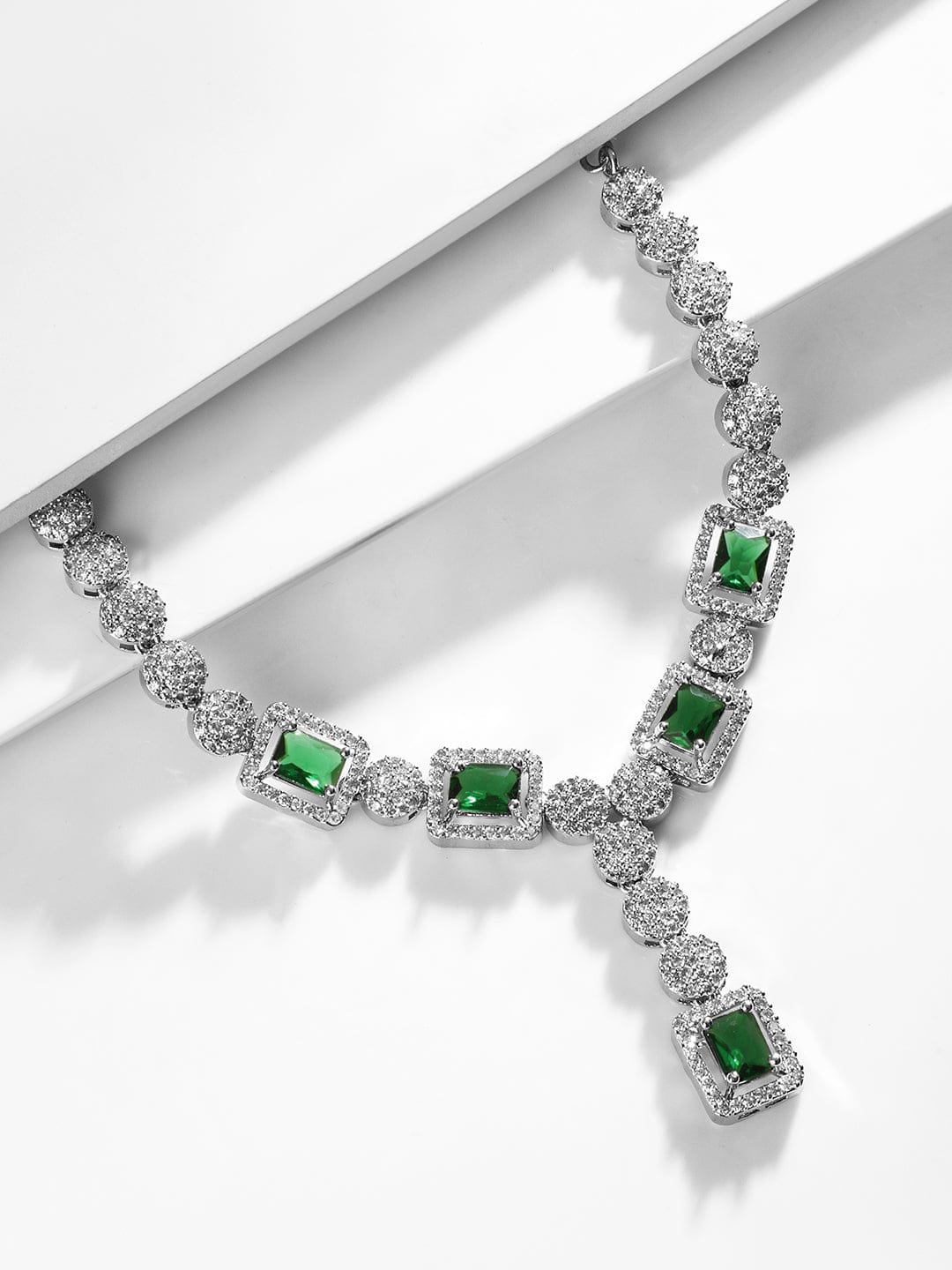 American Diamond Zirconia Emerald Cut Necklace Set