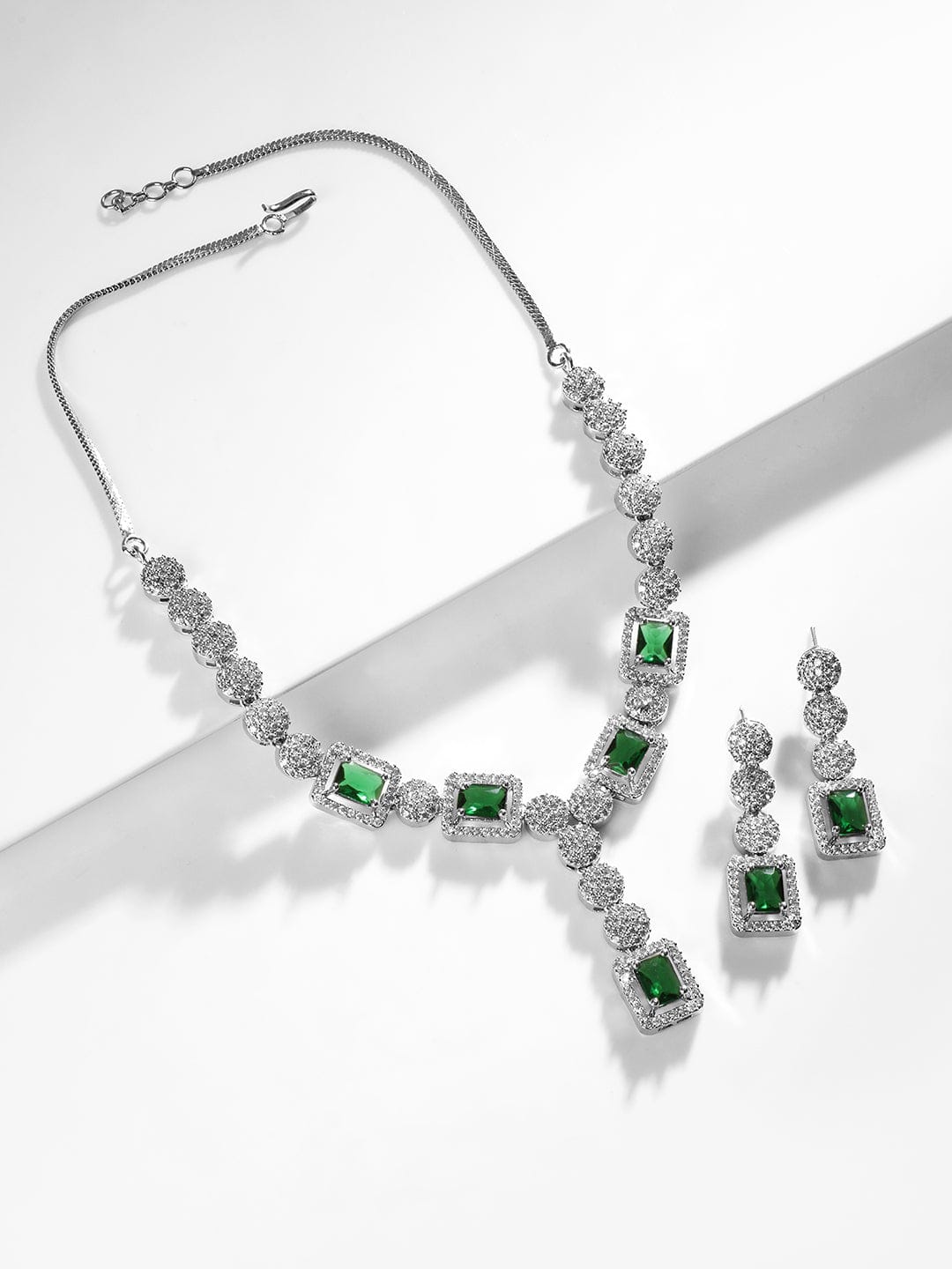 American Diamond Zirconia Emerald Cut Necklace Set