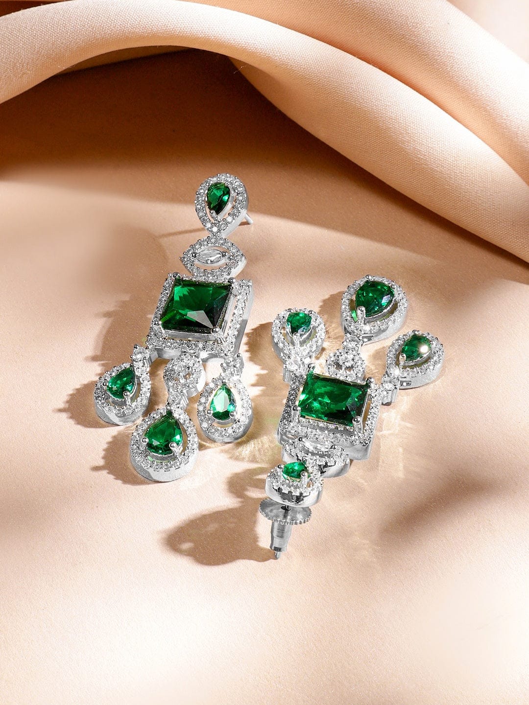 American Diamond Zirconia Layered Green Necklace Set