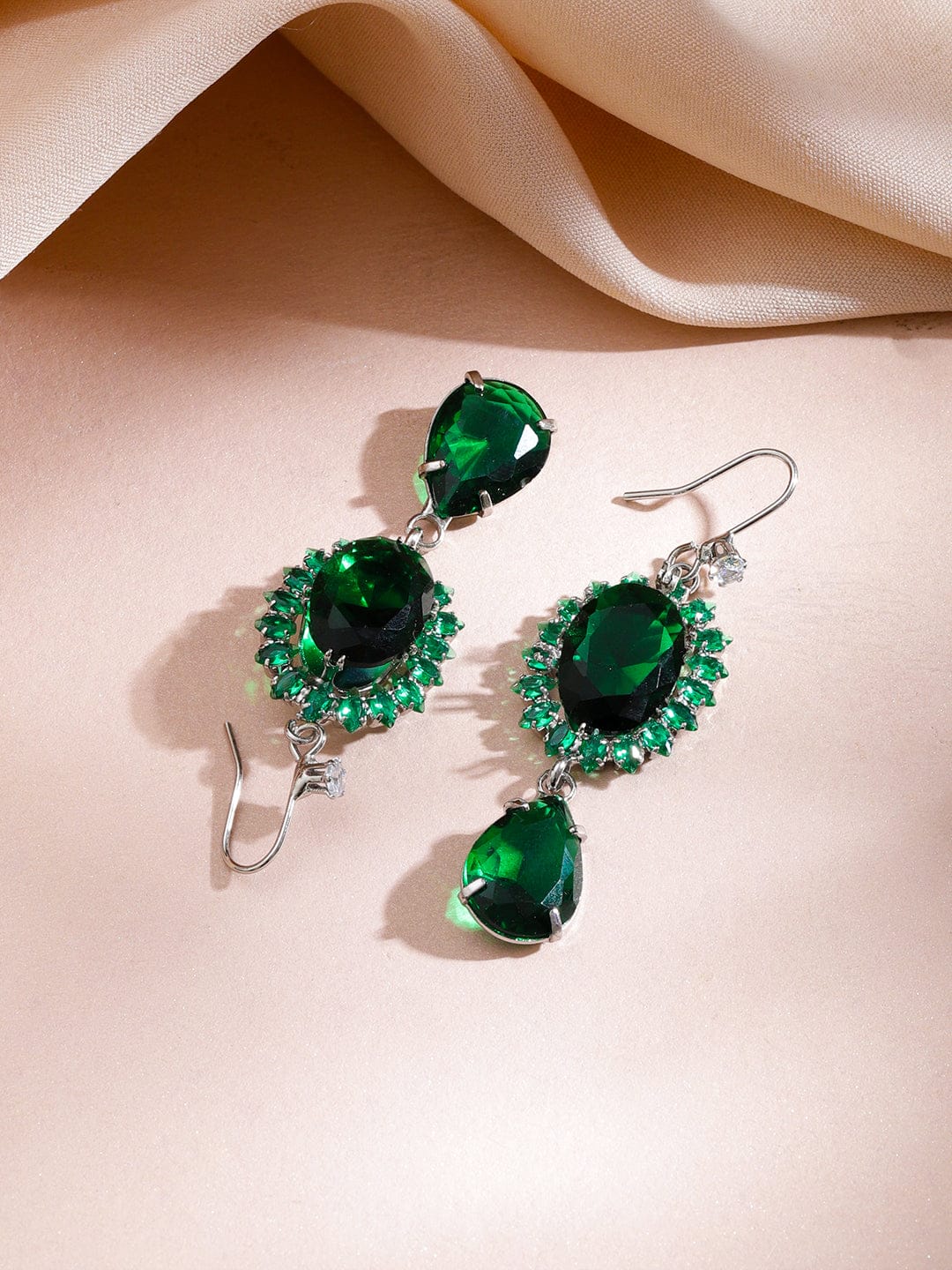 Green Crystal Studded Multi Strand Necklace Set