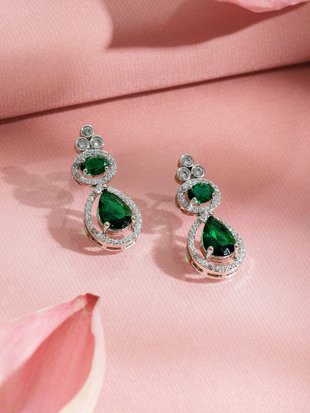 Emerald American Diamond Zirconia Green Beaded Necklace Set
