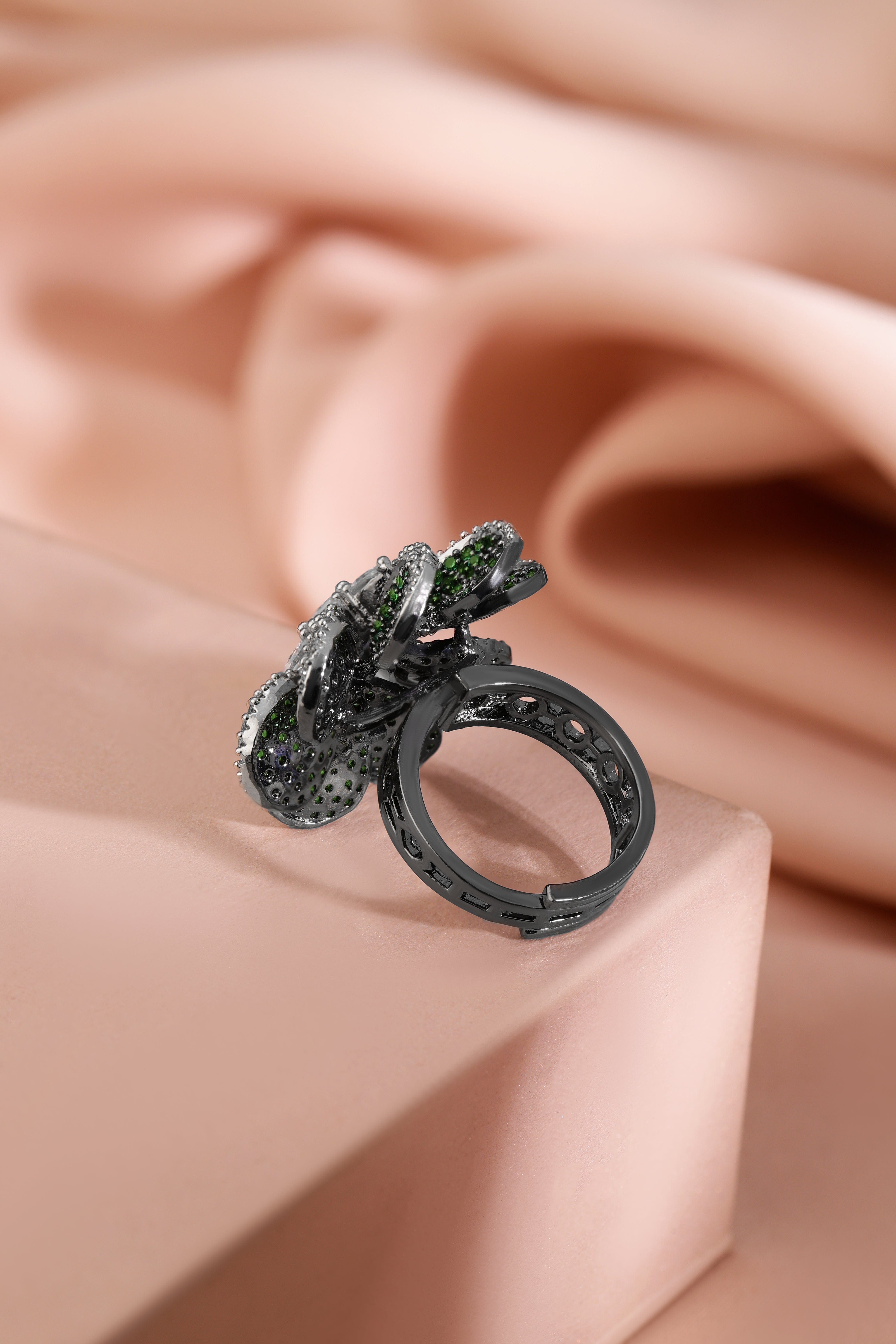 Floral Green American Diamond Zirconia Ring