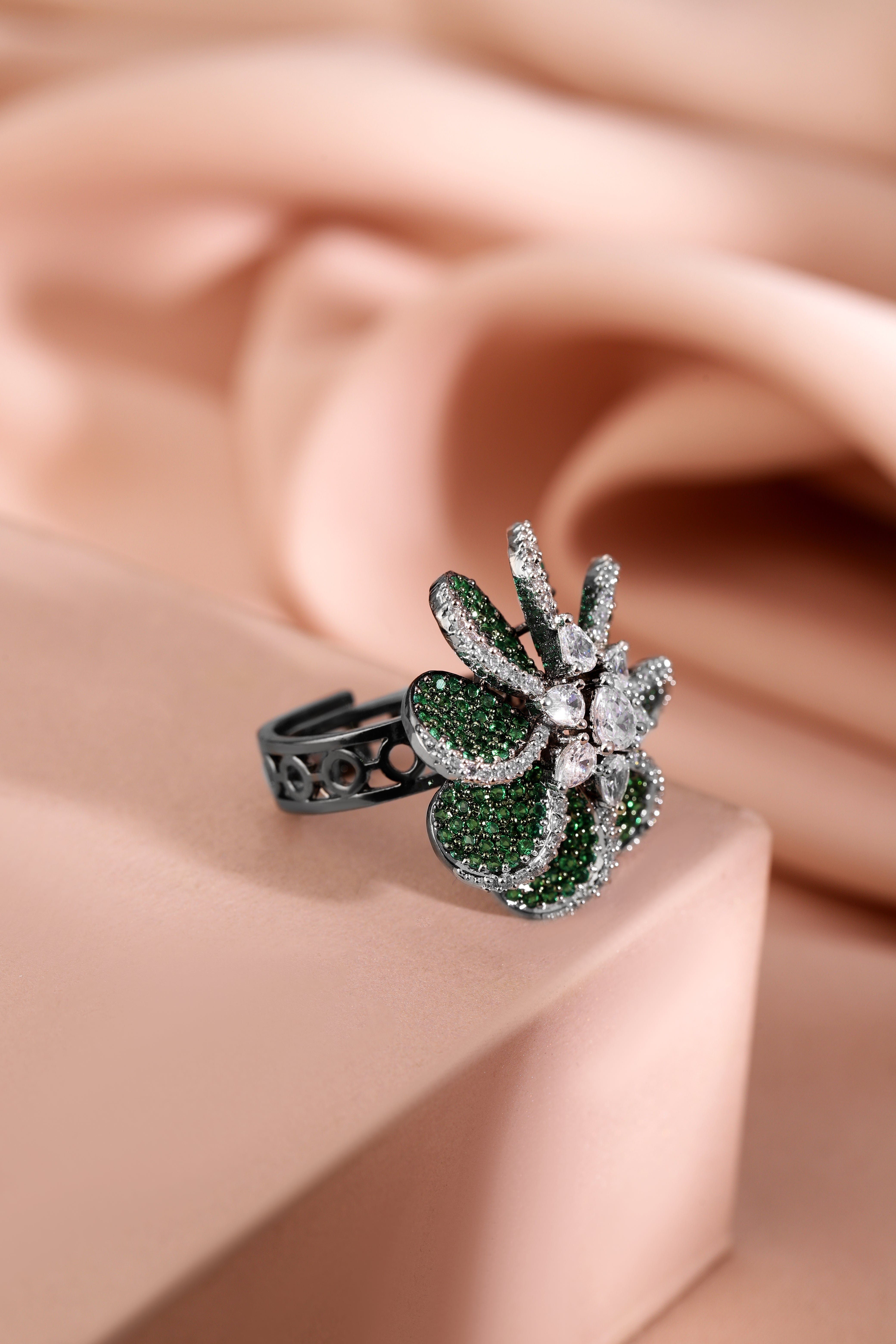 Floral Green American Diamond Zirconia Ring