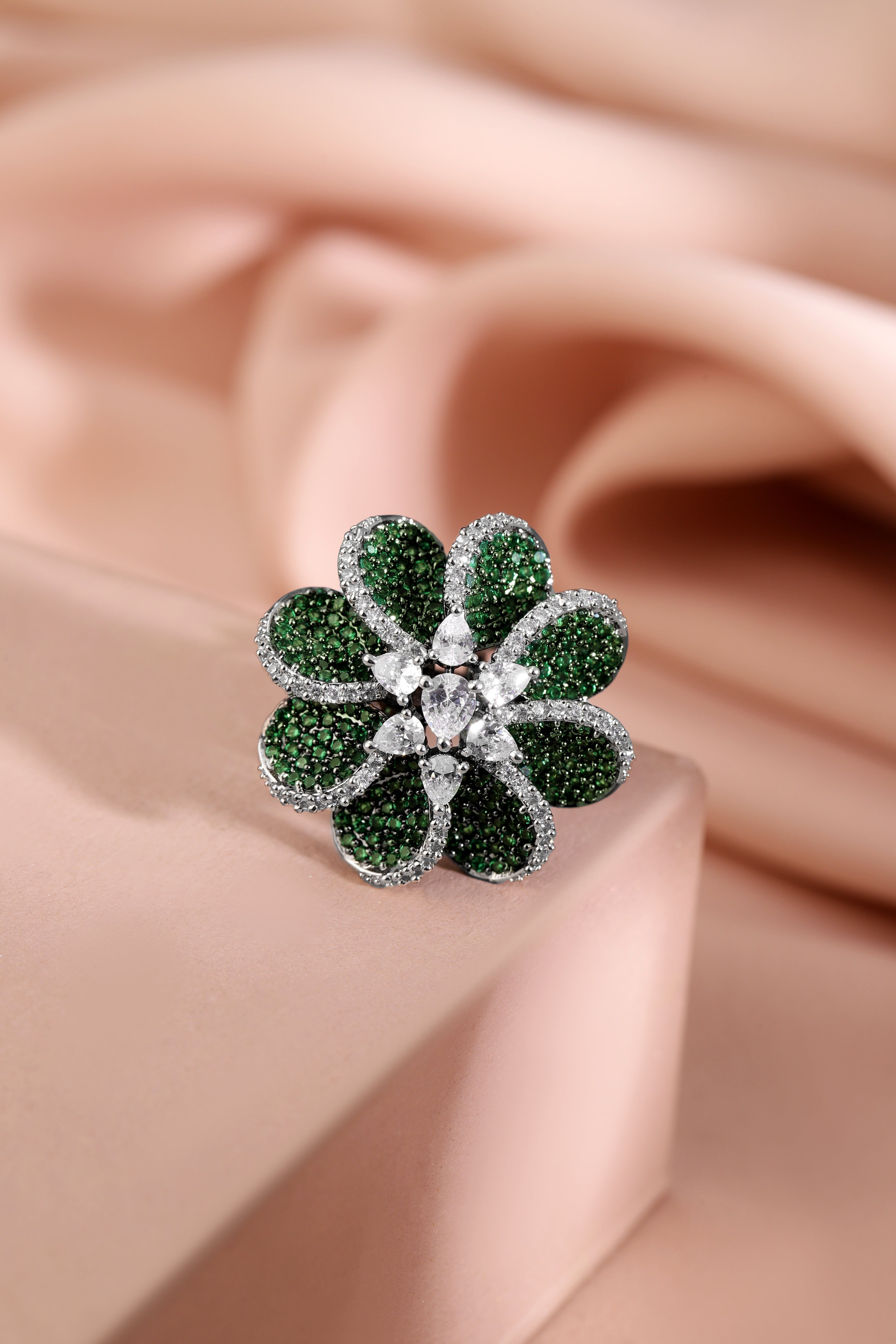 Floral Green American Diamond Zirconia Ring