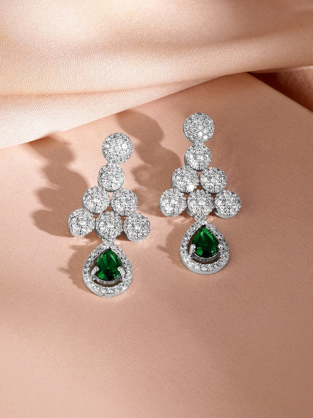American Diamond Zirconia Green Drop Necklace Set