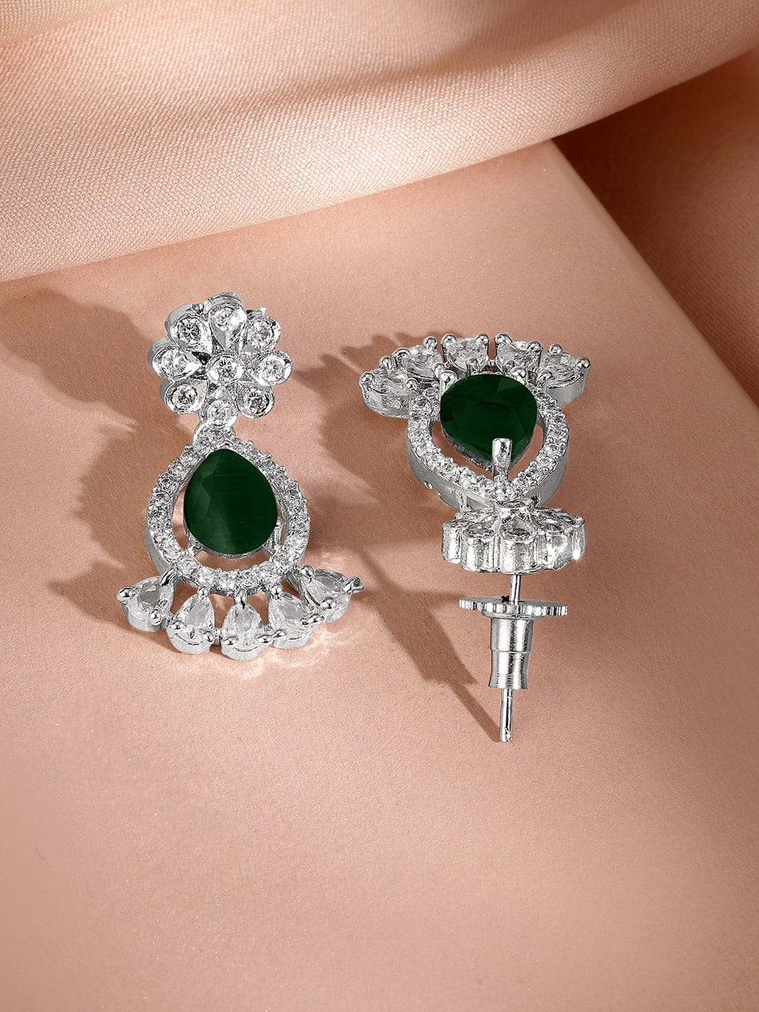 American Diamond Zirconia Emerald Floral Necklace Set