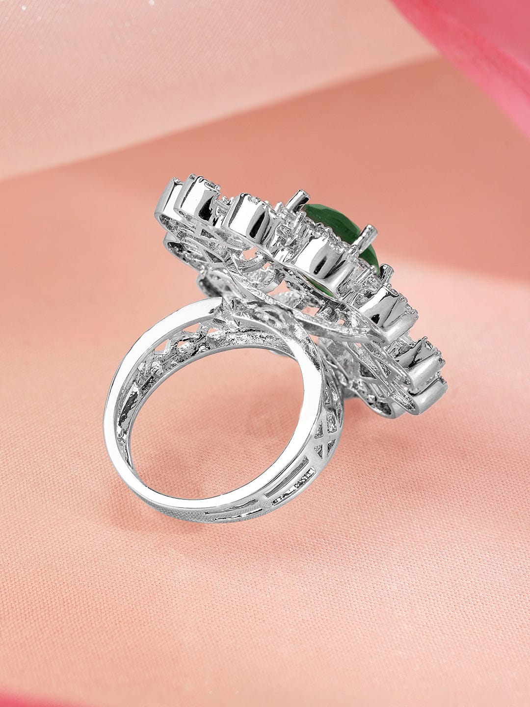 American Diamond Zirconia Green Floral Ring