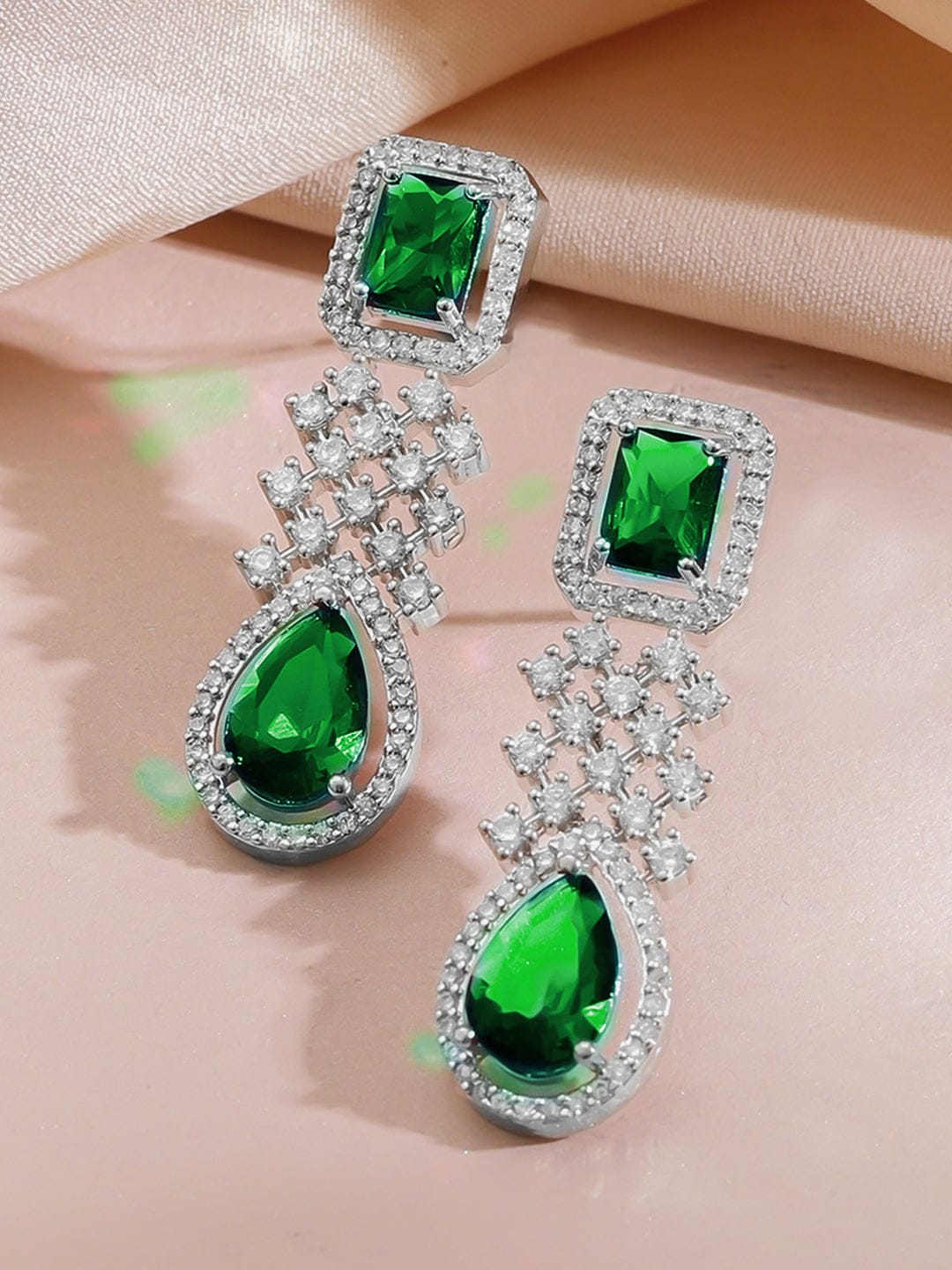 American Diamond Zirconia Green Drop Necklace Set