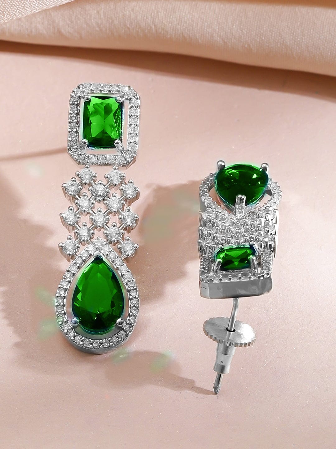 American Diamond Zirconia Green Drop Necklace Set