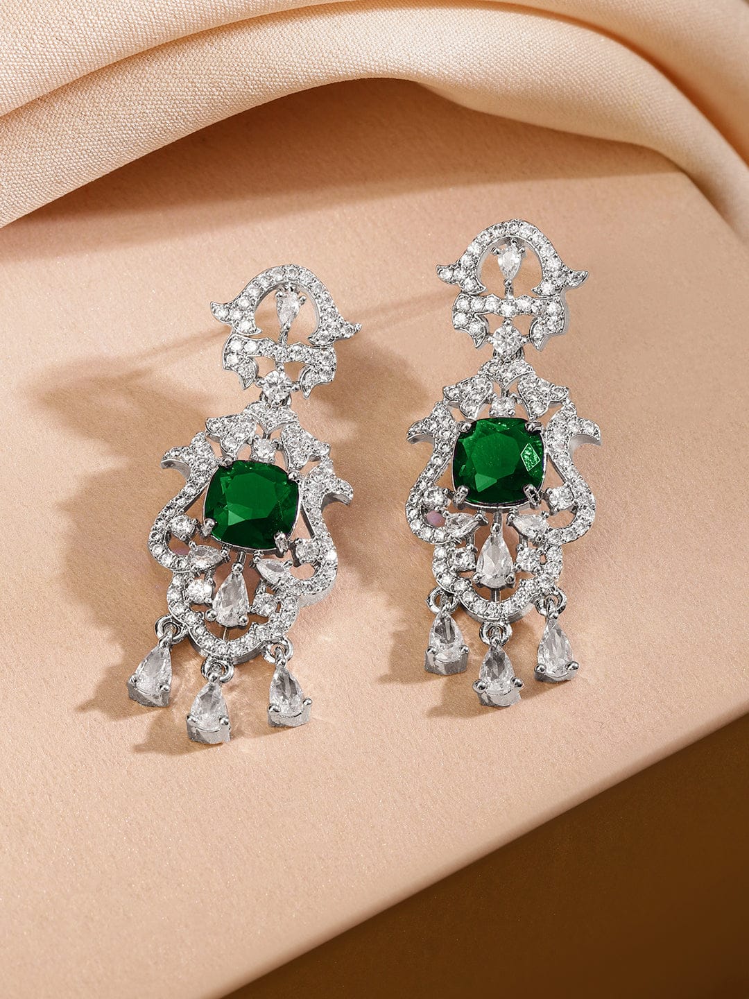 White American Diamond Zirconia Emerald Necklace Set