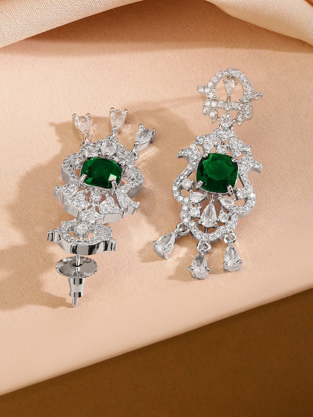 White American Diamond Zirconia Emerald Necklace Set