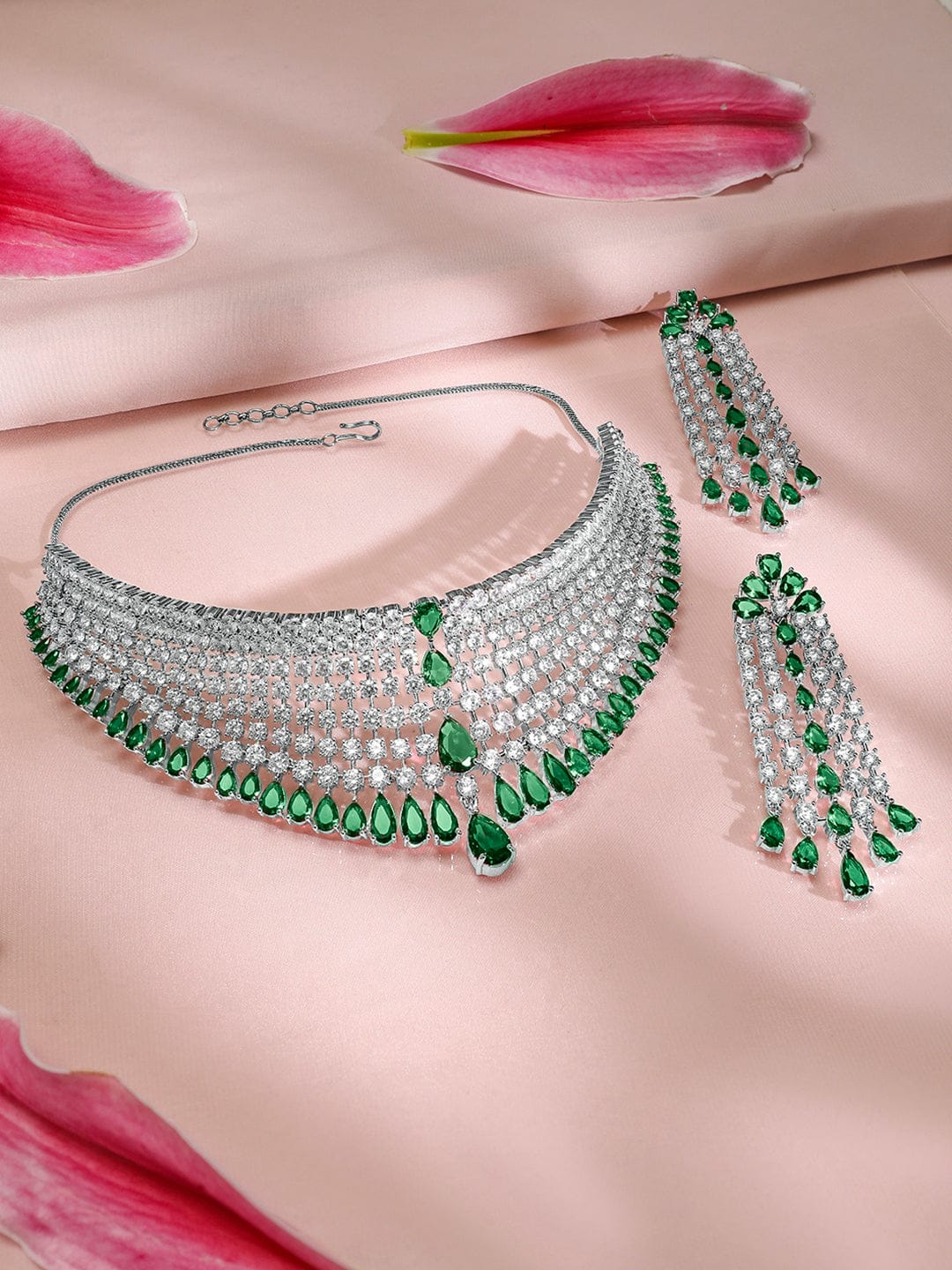 White & Green American Diamond Zirconia Choker Set